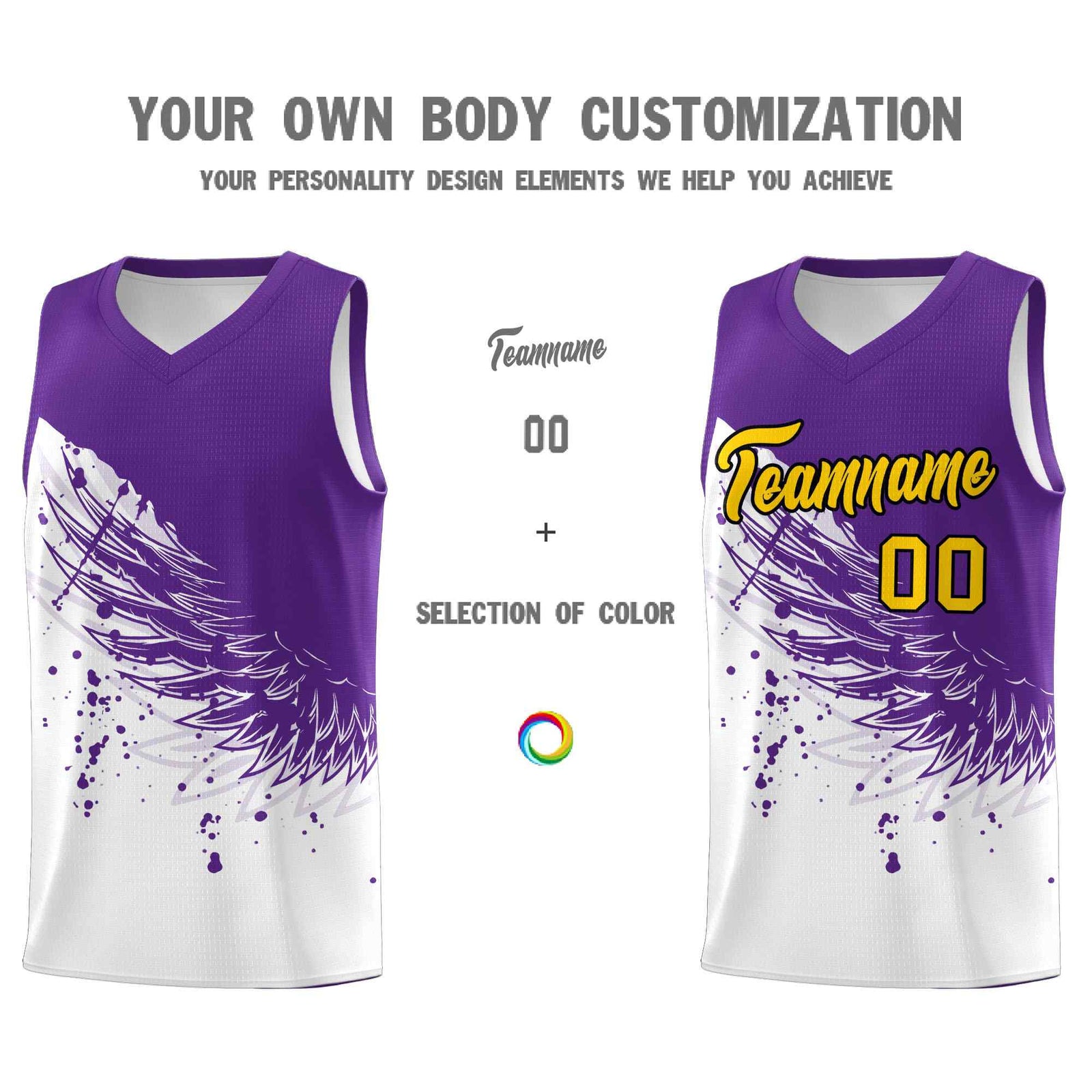 Custom White Purple Wing Pattern Sports Uniform Basketball Jersey