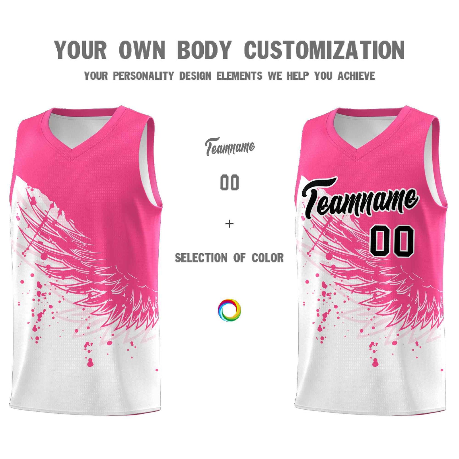 Custom White Pink Wing Pattern Sports Uniform Basketball Jersey