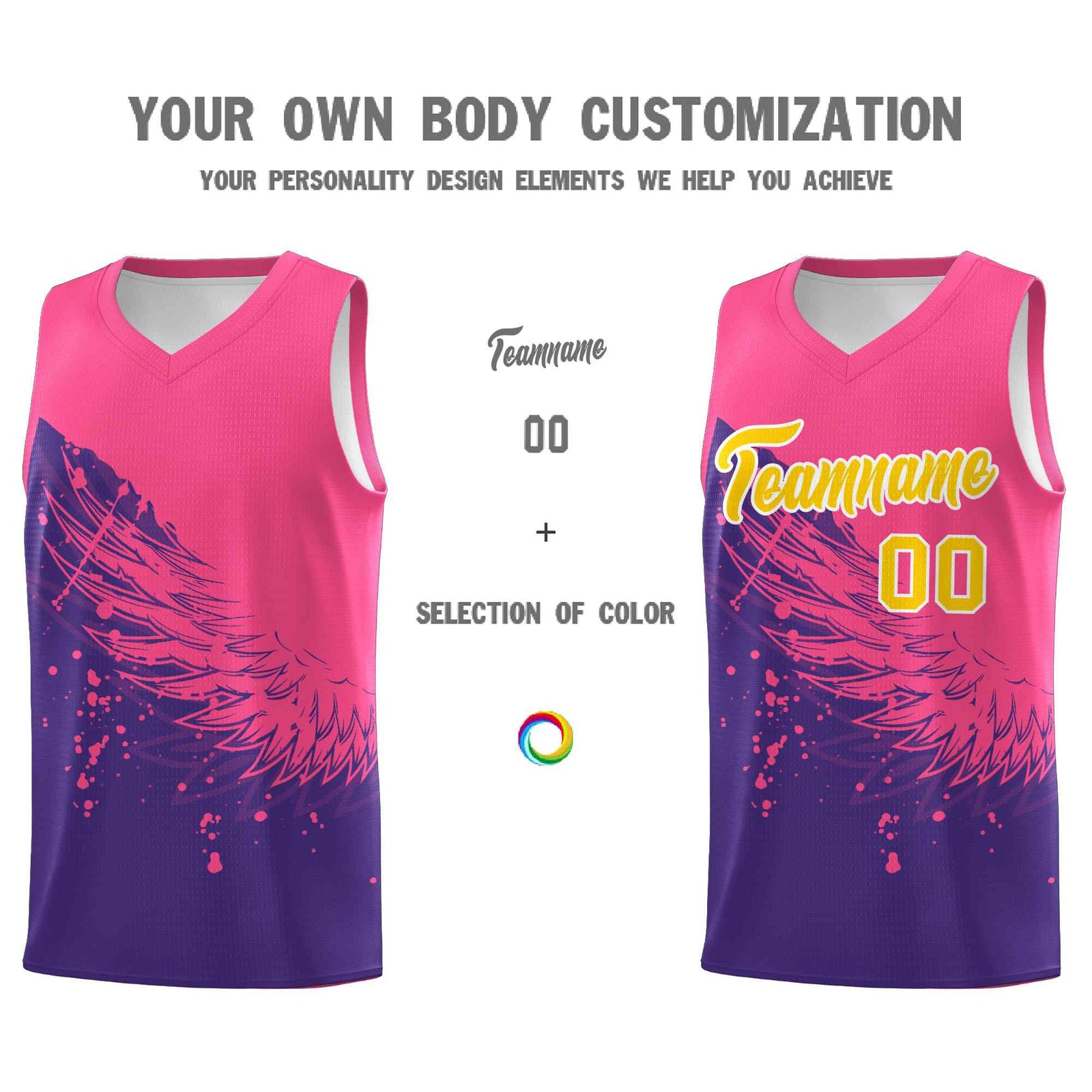 Custom Purple Pink Wing Pattern Sports Uniform Basketball Jersey