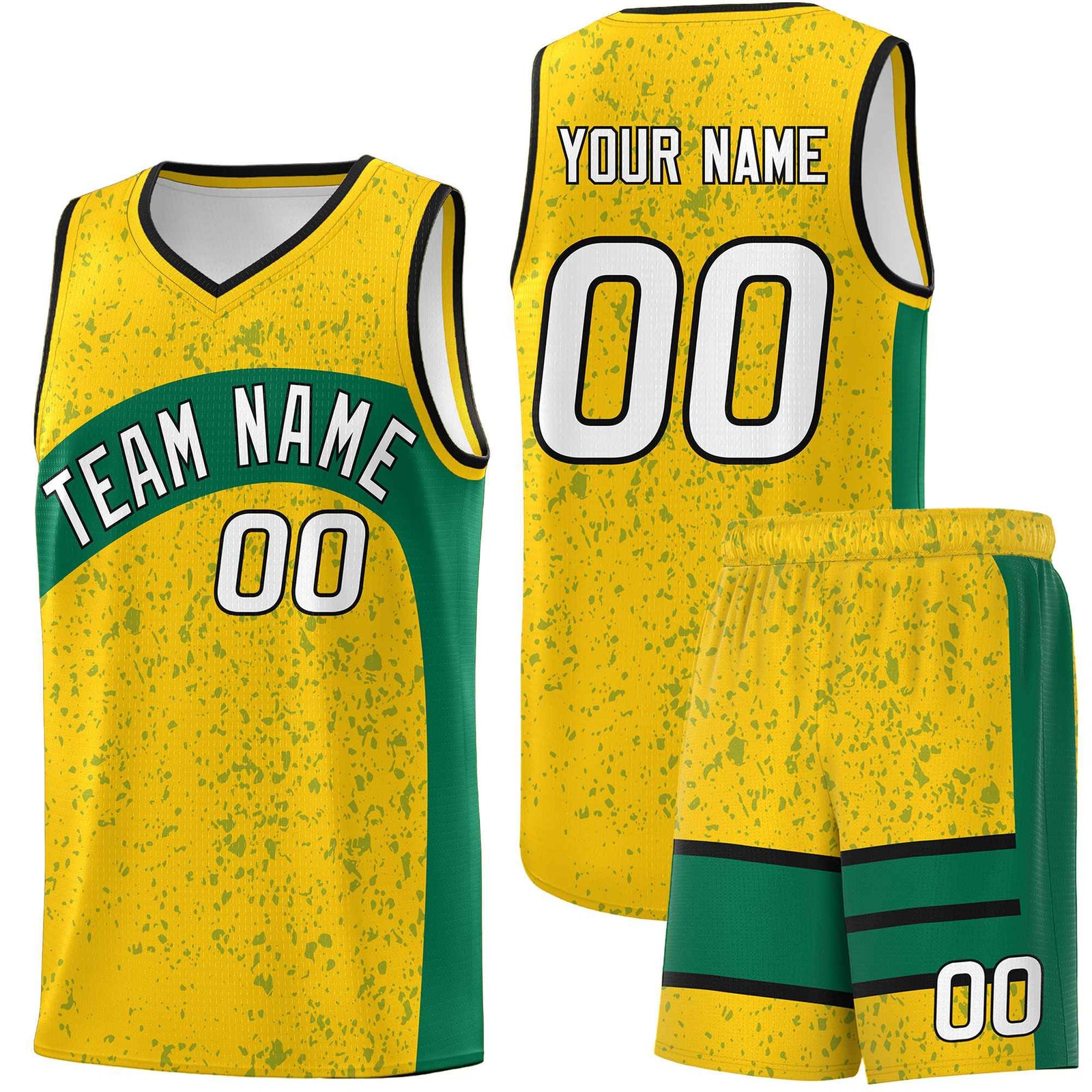 Custom Gold Kelly Green Dot Graffiti Pattern Irregular Team Names Sports Uniform Basketball Jersey| KXKSHOP