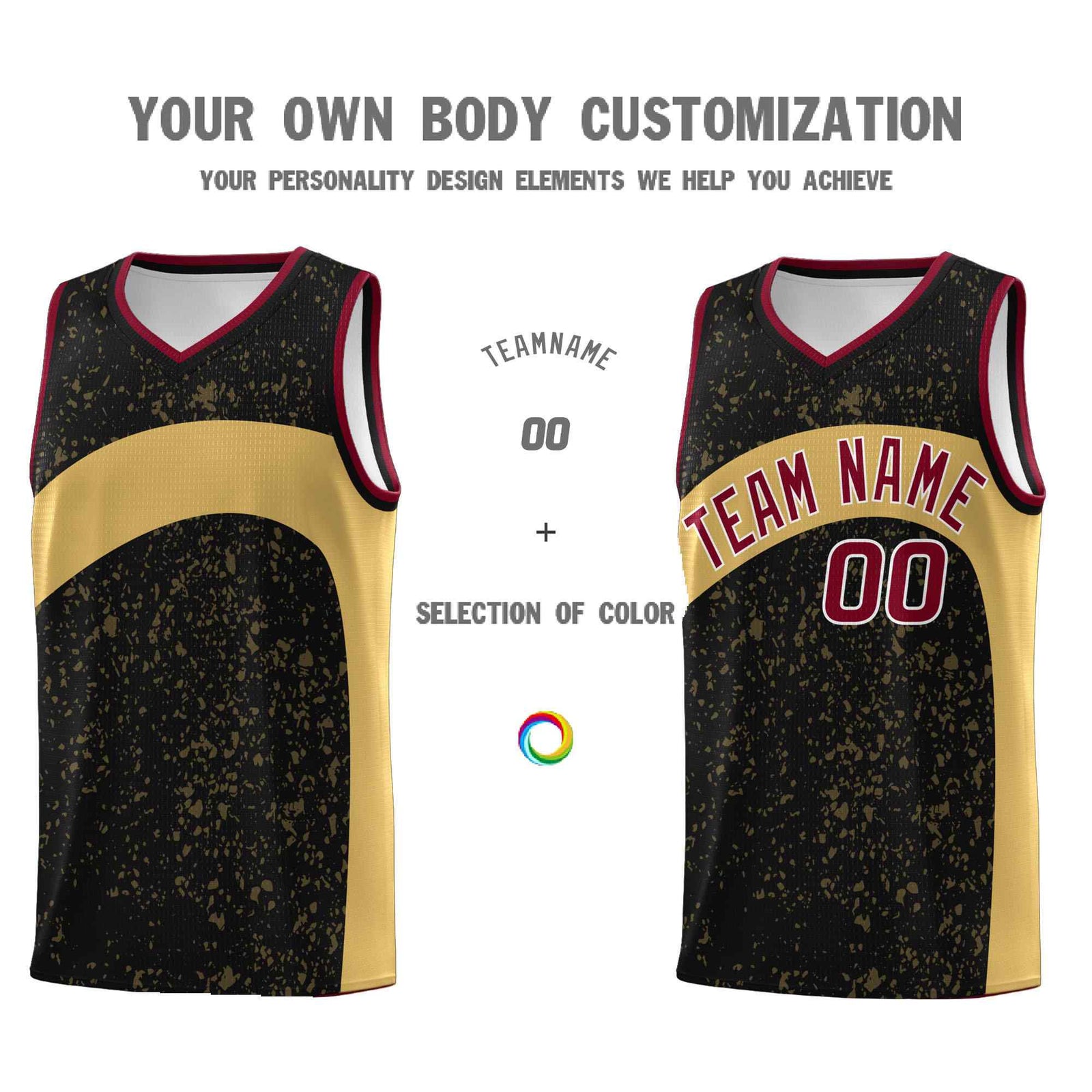 Custom Black Old Gold Dot Graffiti Pattern Irregular Team Names Sports Uniform Basketball Jersey