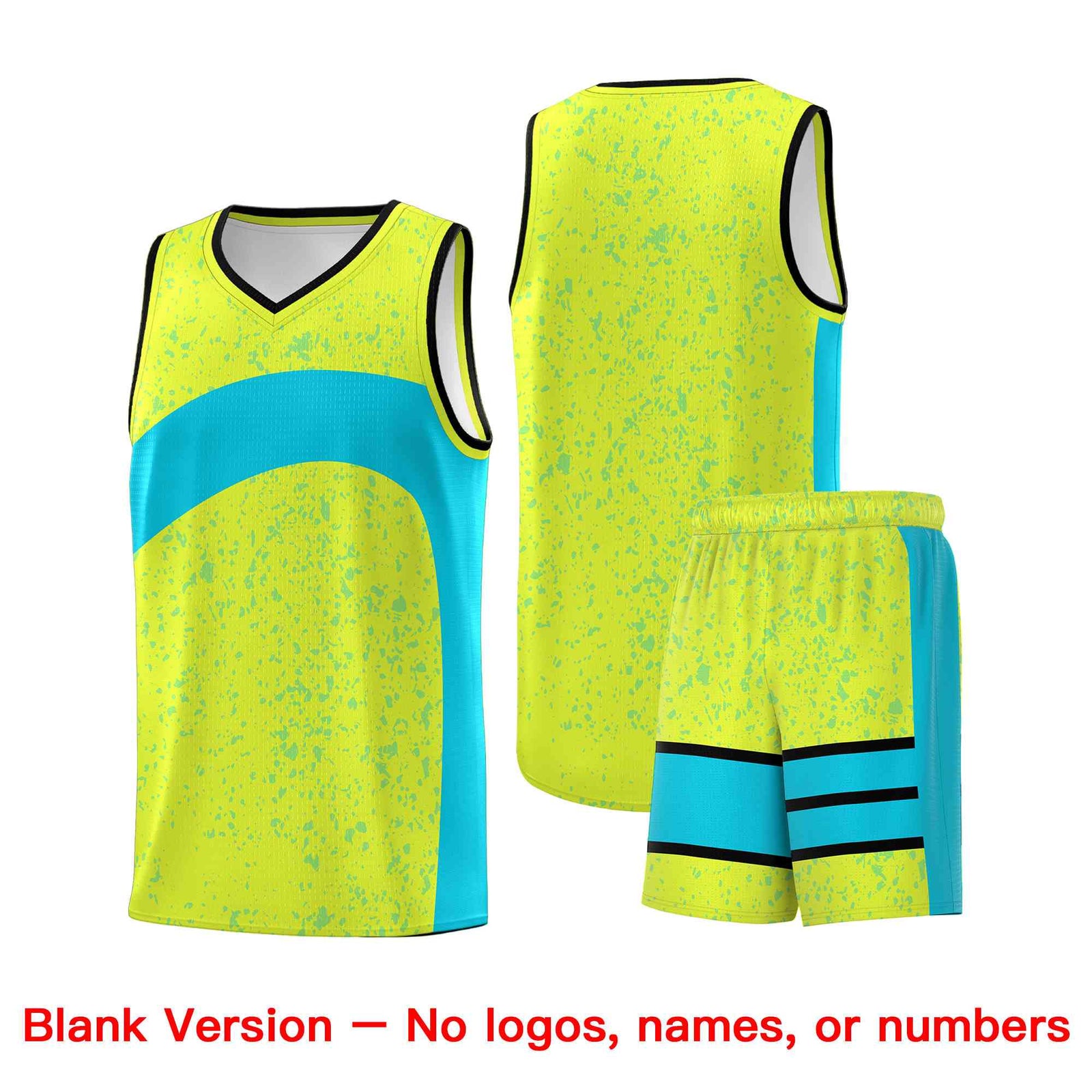 Custom Fluorescent Green Sky Blue Dot Graffiti Pattern Irregular Team Names Sports Uniform Basketball Jersey