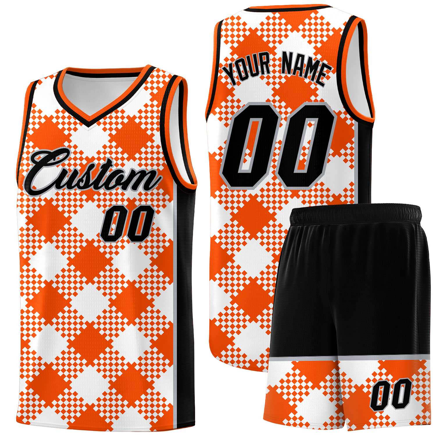 Personalized White Orange-Gray Grid Basketball Kits