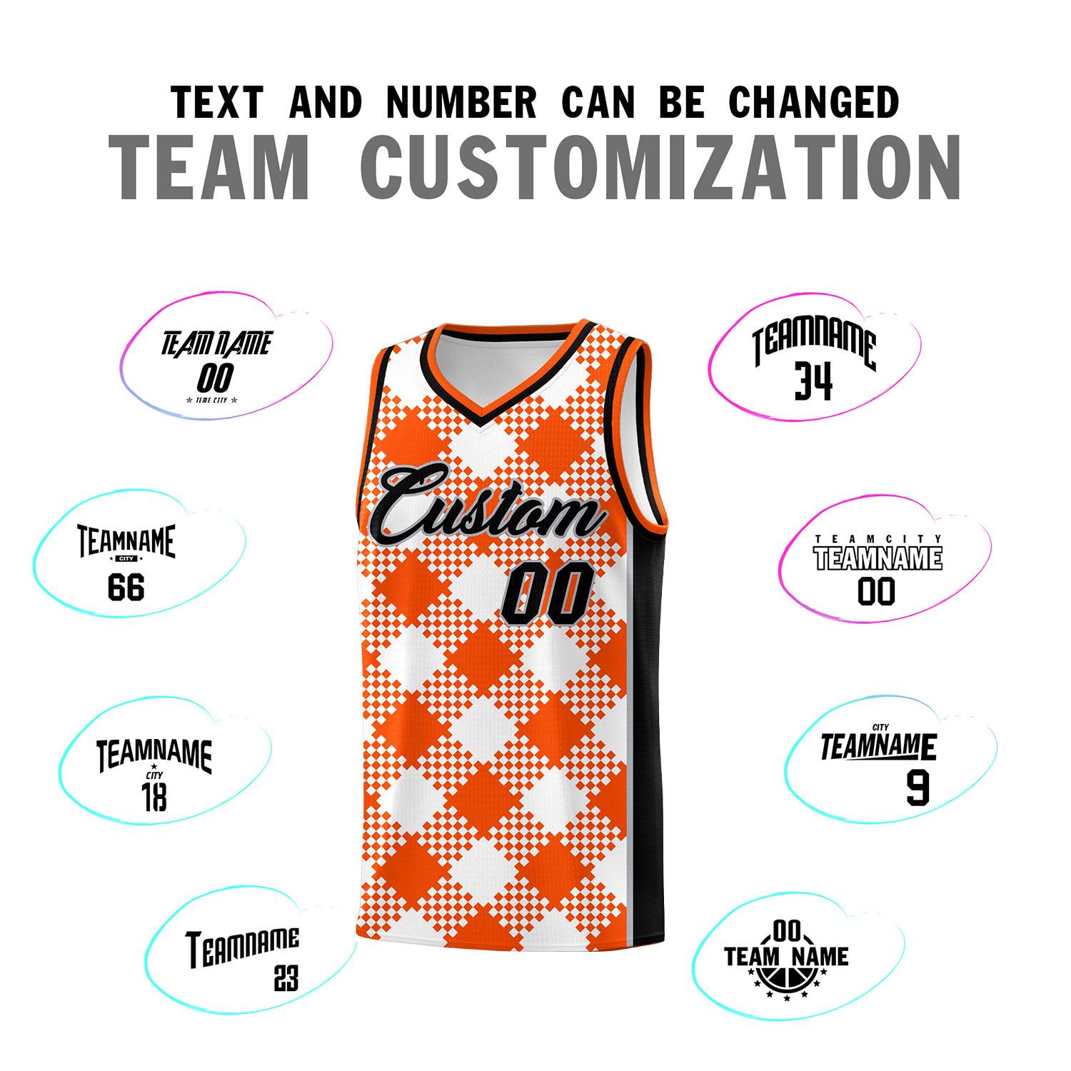 Personalized White Orange-Gray Grid Basketball Kits
