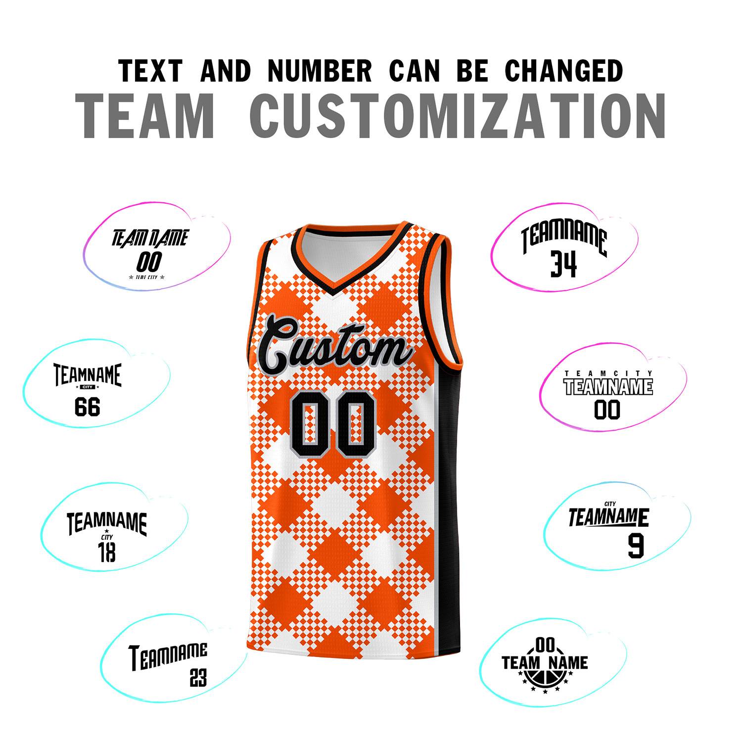 Personalized White Orange-Gray Grid Basketball Kits