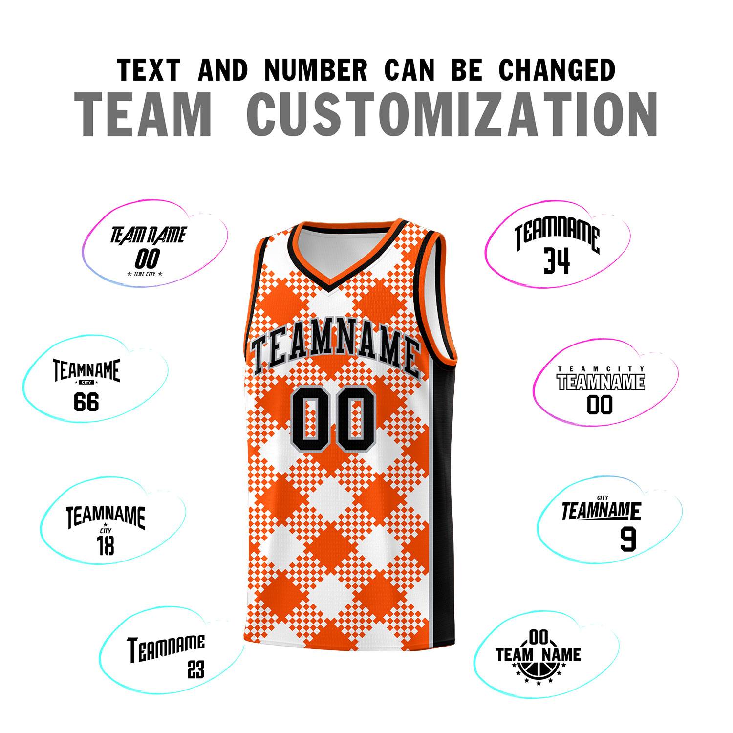 Personalized White Orange-Gray Grid Basketball Kits