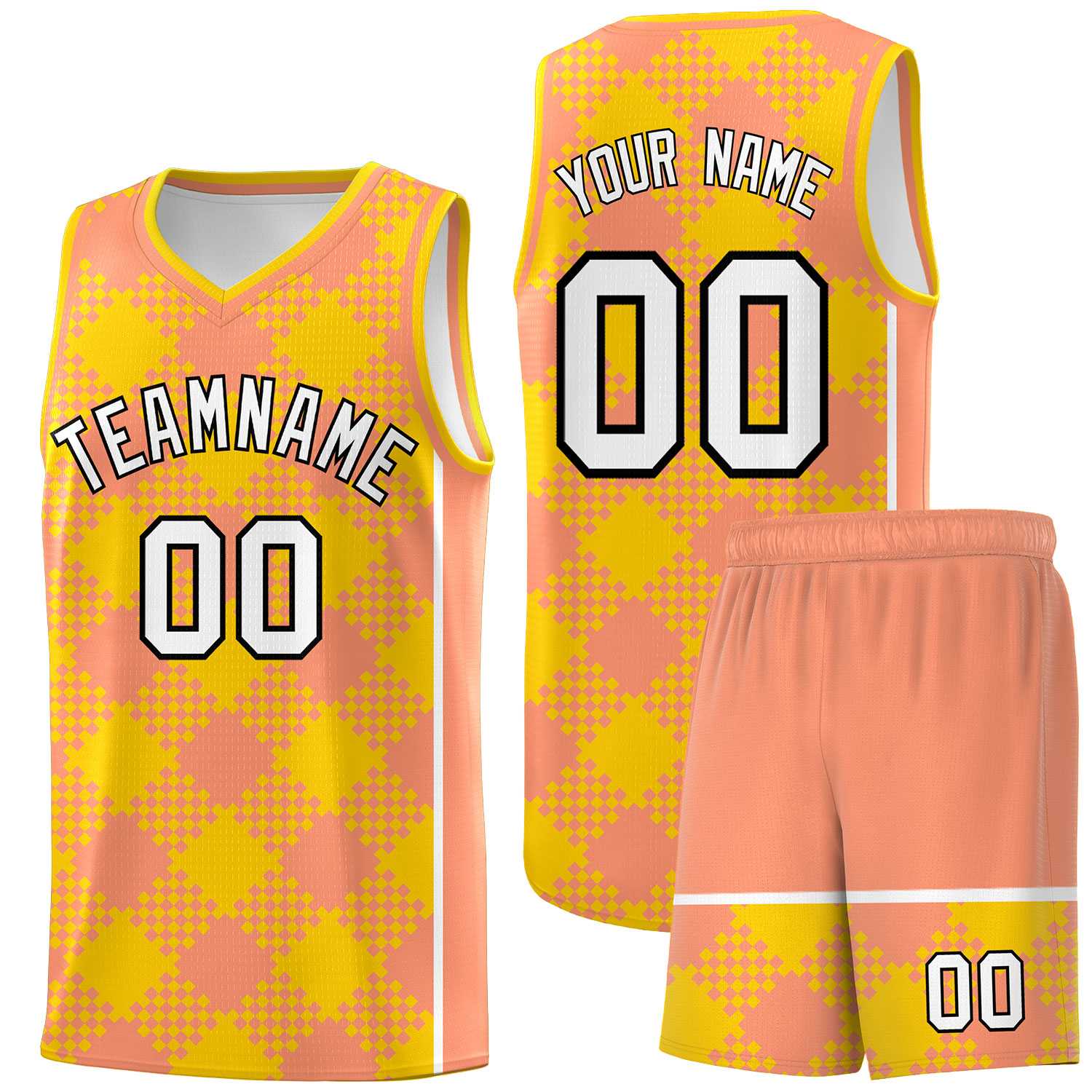 Personalized Light Orange Gold-White Grid Basketball Kits