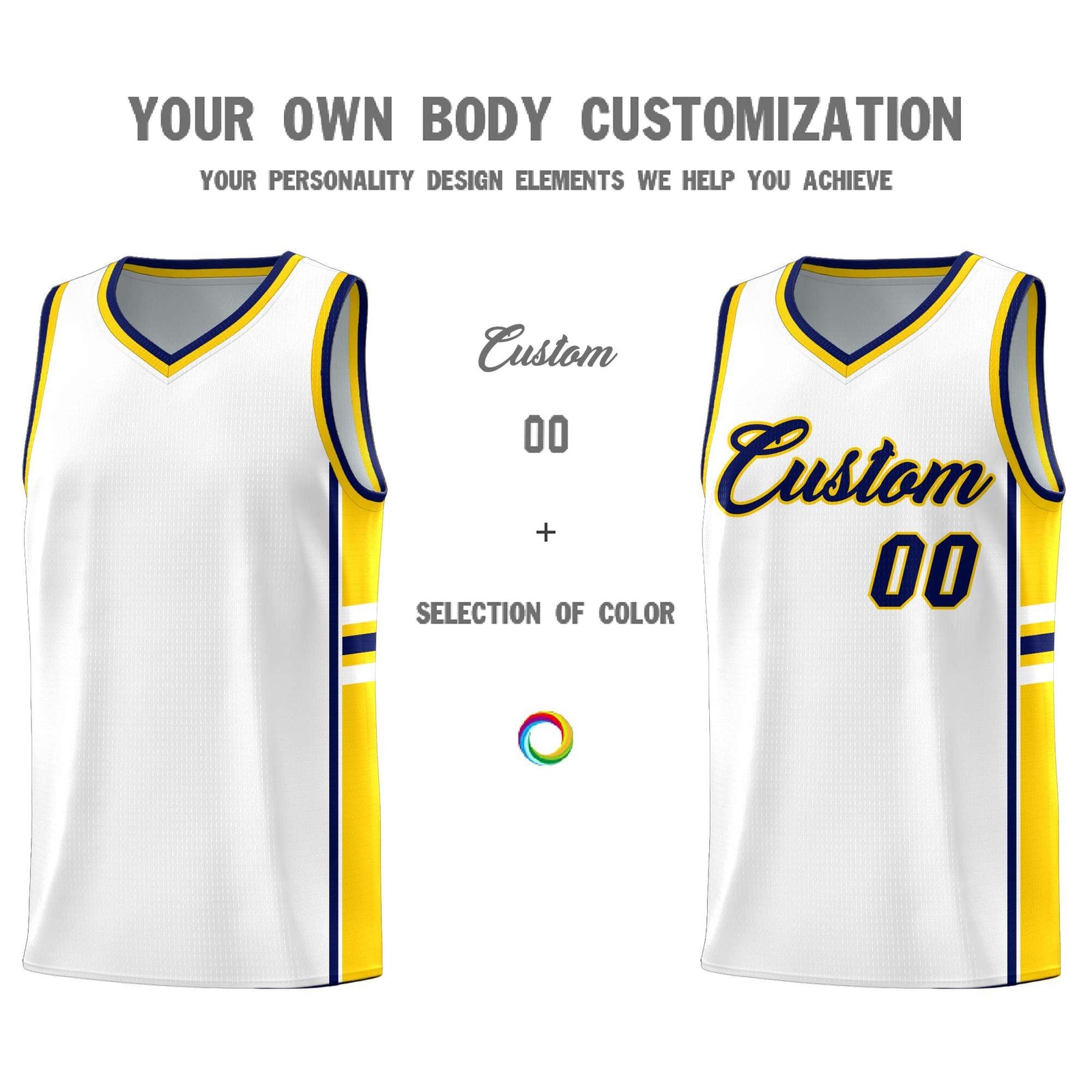 Custom Youth Basketball Jersey - White Gold Personalized Varsity Two-Tone Uniform