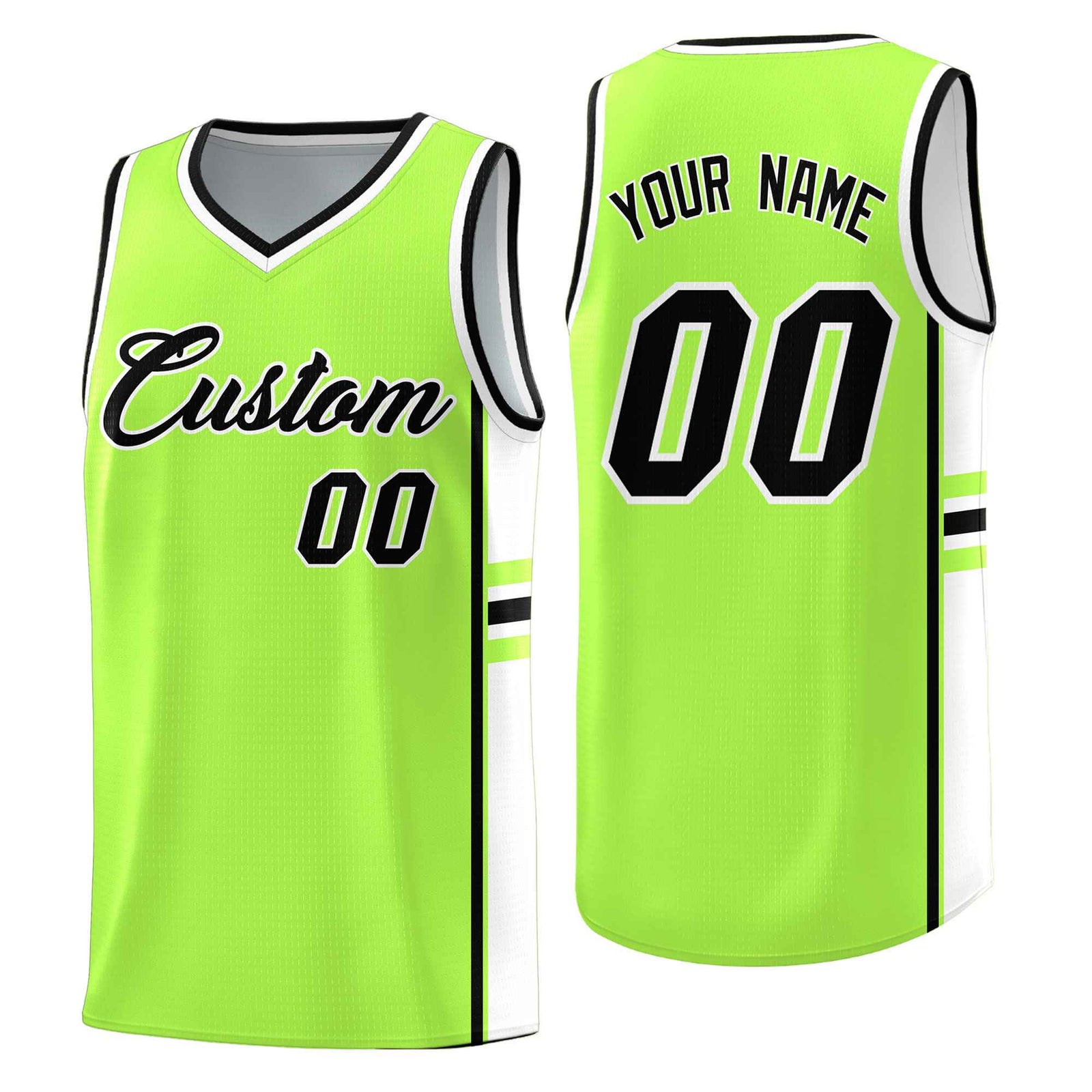 Custom Youth Basketball Jersey - Fluorescent Green White Two-Tone Varsity Jersey Set