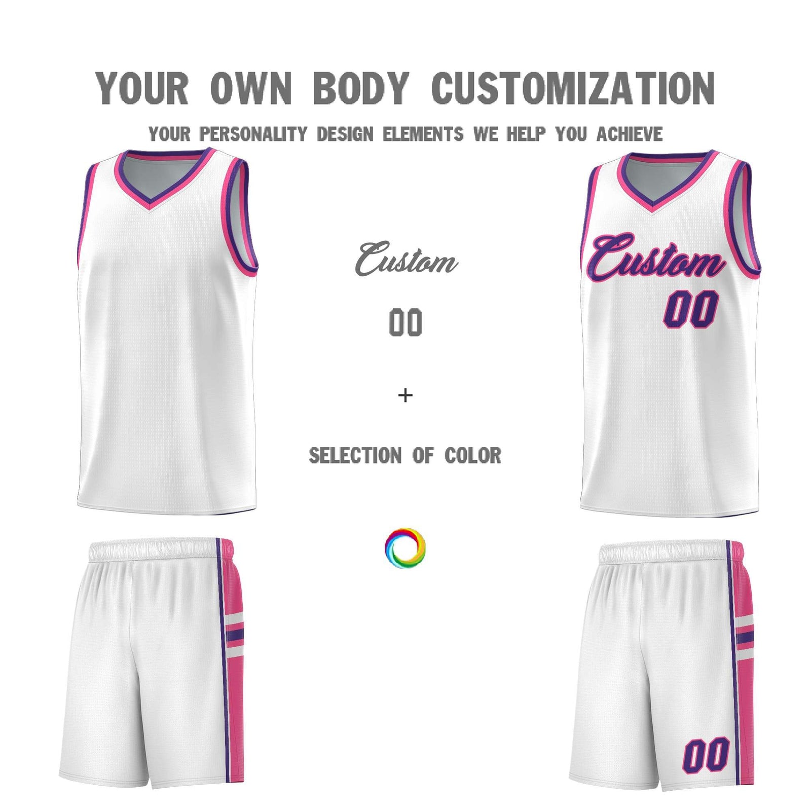 Custom Youth Basketball Jersey - White Pink Personalized Varsity Two-Tone Uniform