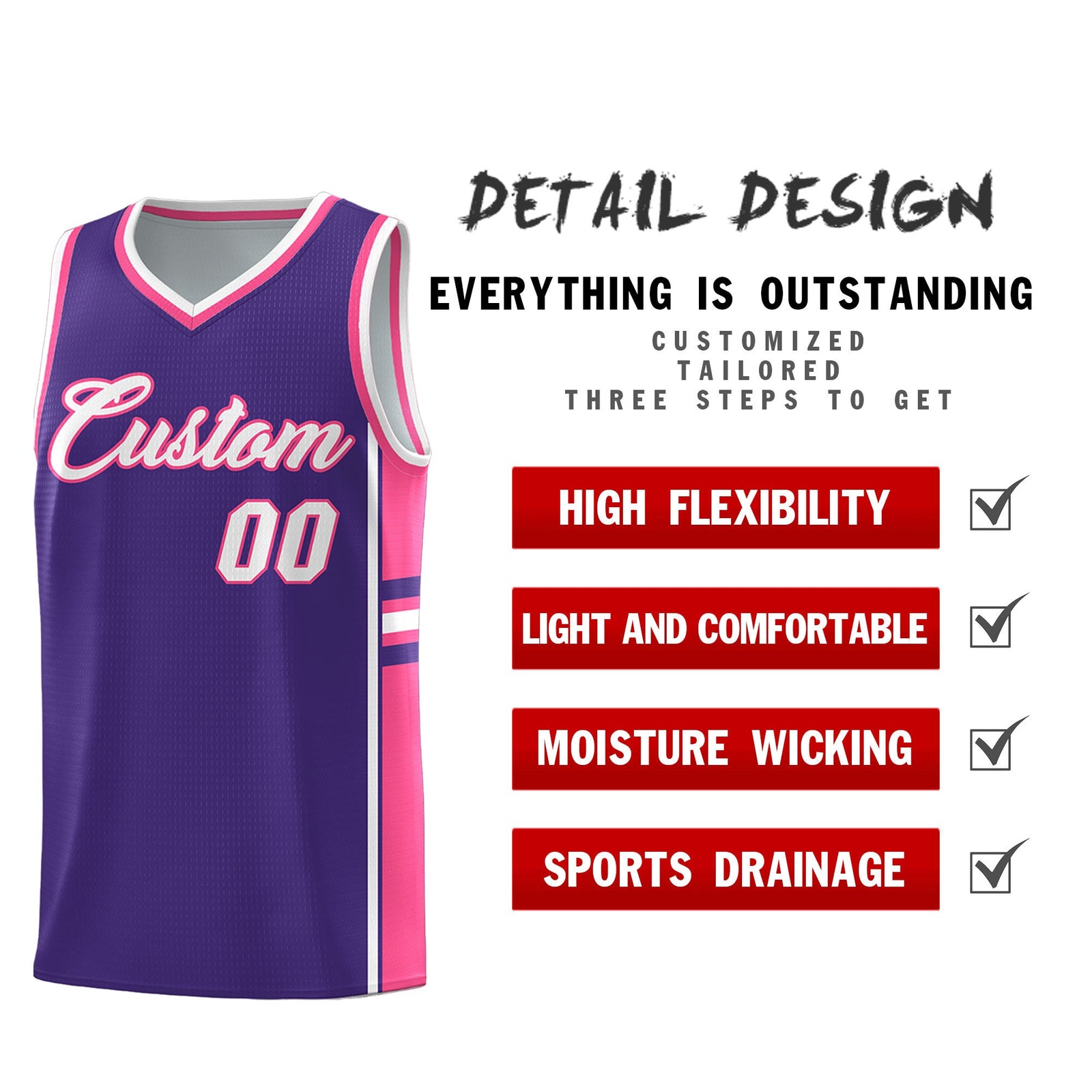 Custom Youth Basketball Jersey - Purple Pink Two-Tone Classic Varsity Uniform