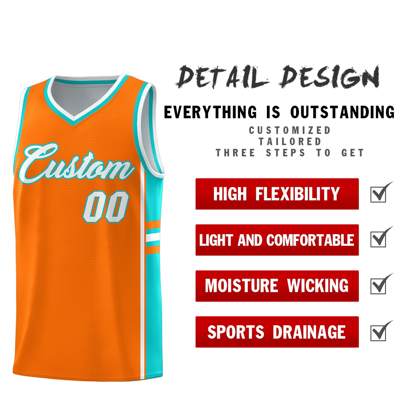 Custom Youth Basketball Jersey - Orange Aqua Two-Tone Varsity Jersey Set