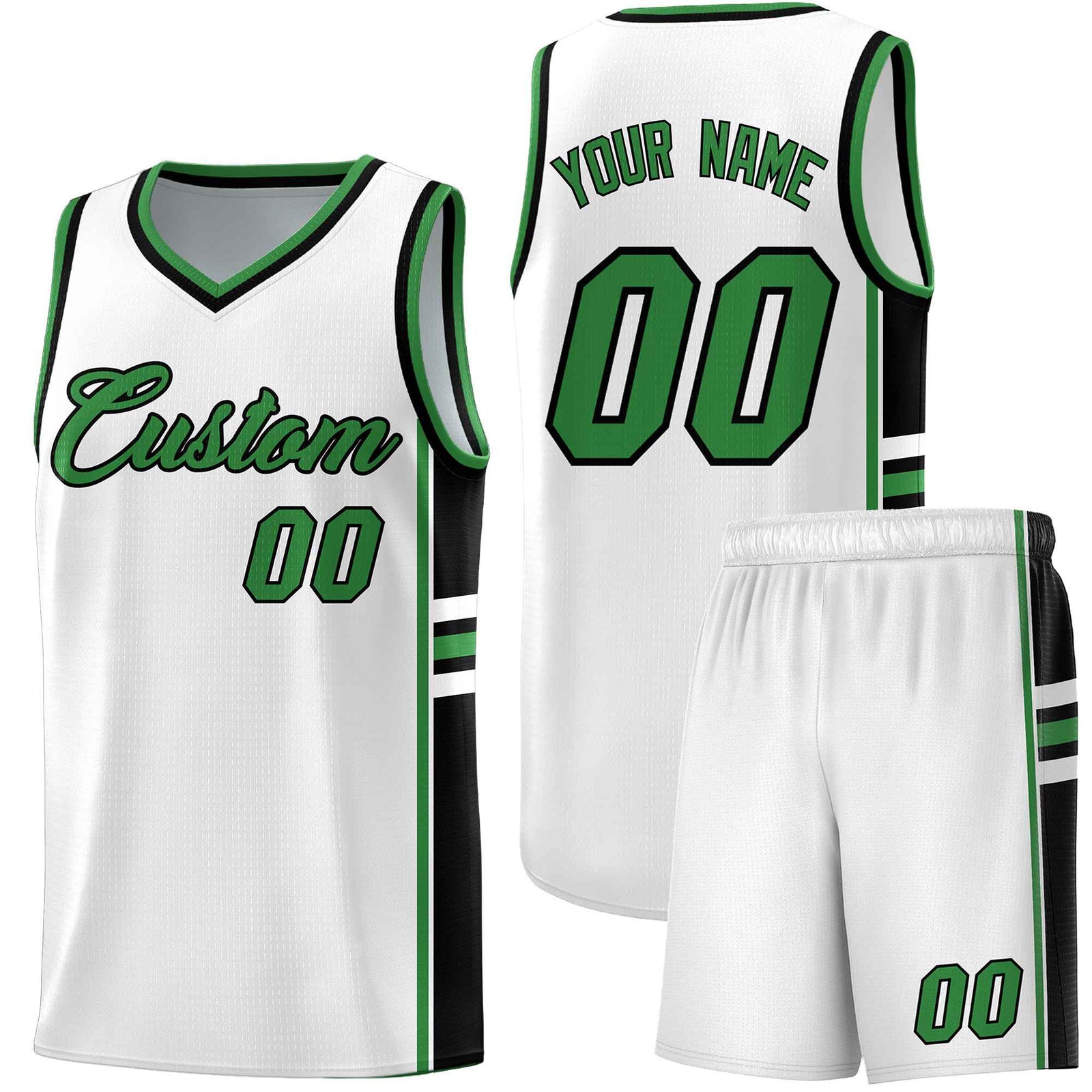 Custom Youth Basketball Jersey - White Kelly Green Two-Tone Varsity Jersey Set