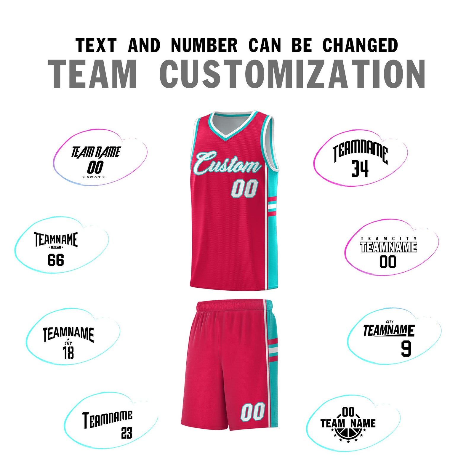 Custom Youth Basketball Jersey - Red Aqua Two-Tone Varsity Jersey Set