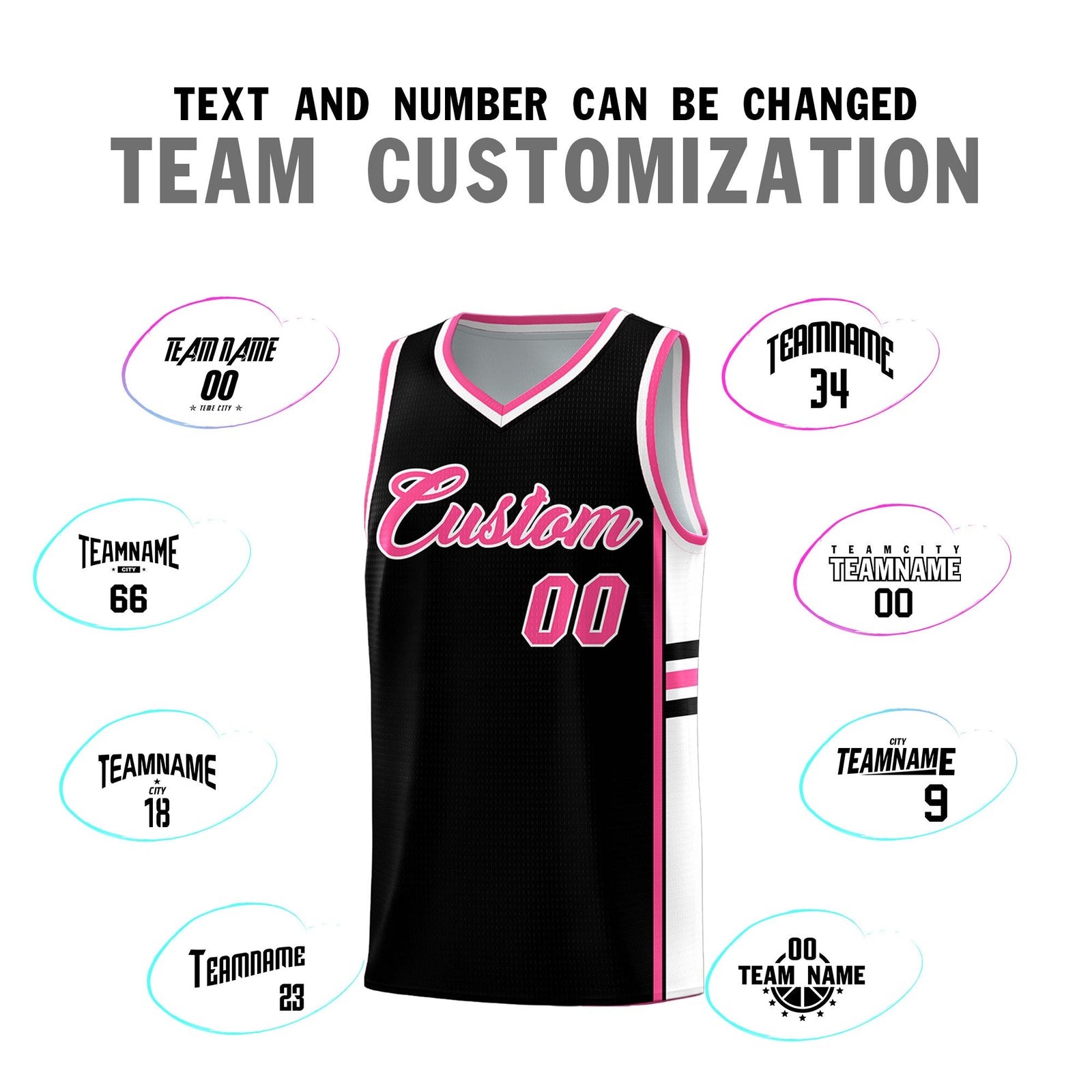 Custom Youth Basketball Jersey - Black Pink Two-Tone Classic Varsity Uniform