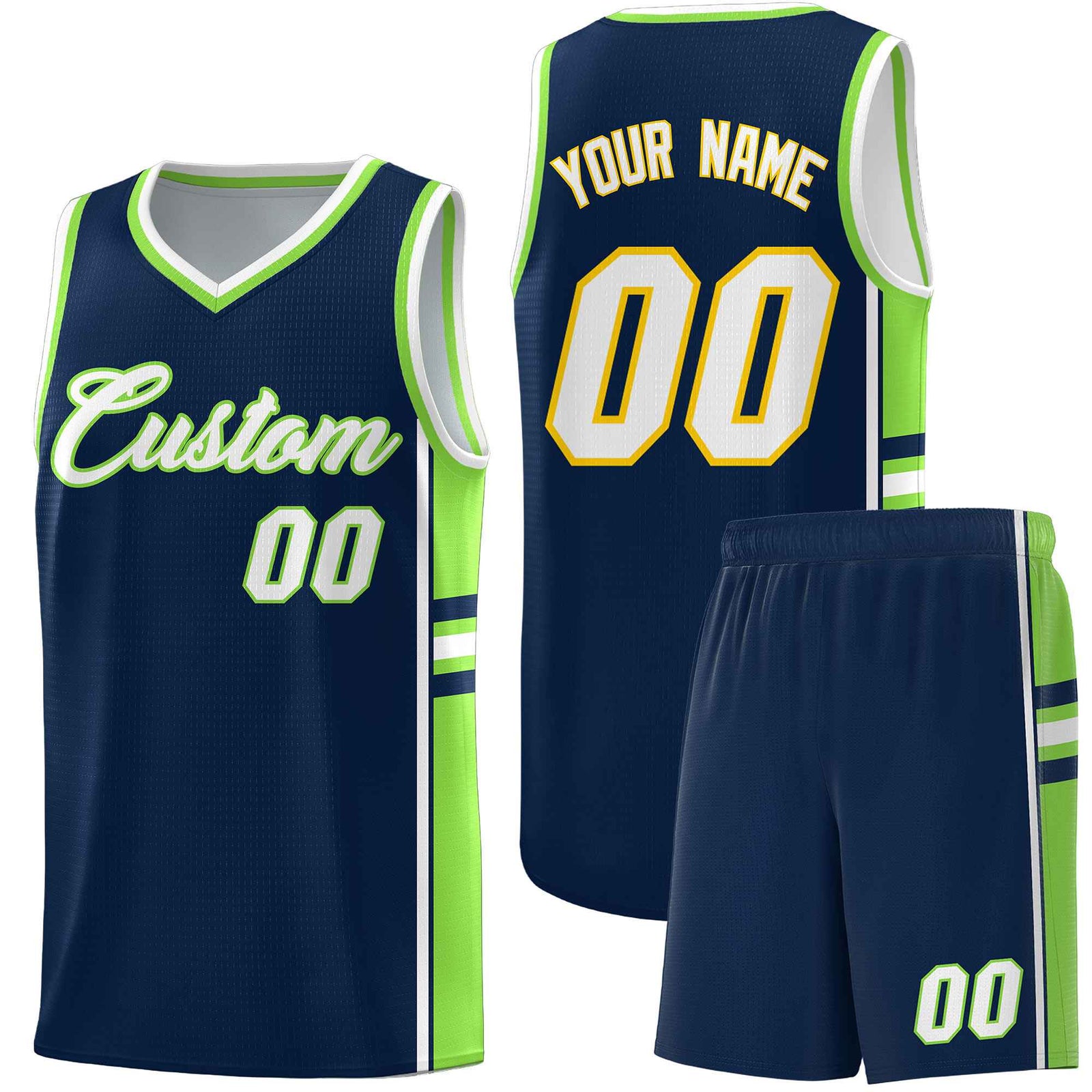 Custom Youth Basketball Jersey - Navy Fluorescent Green Two-Tone Varsity Jersey Set