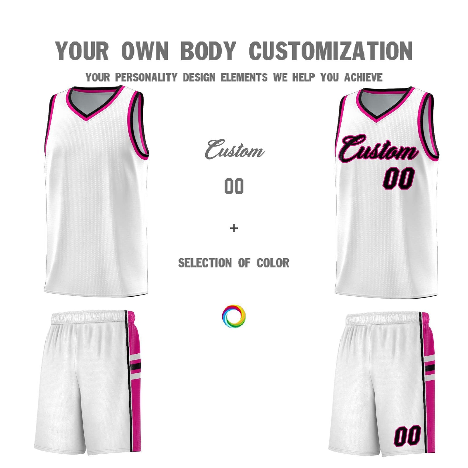 Custom Youth Basketball Jersey - White Pink Two-Tone Varsity Jersey Set