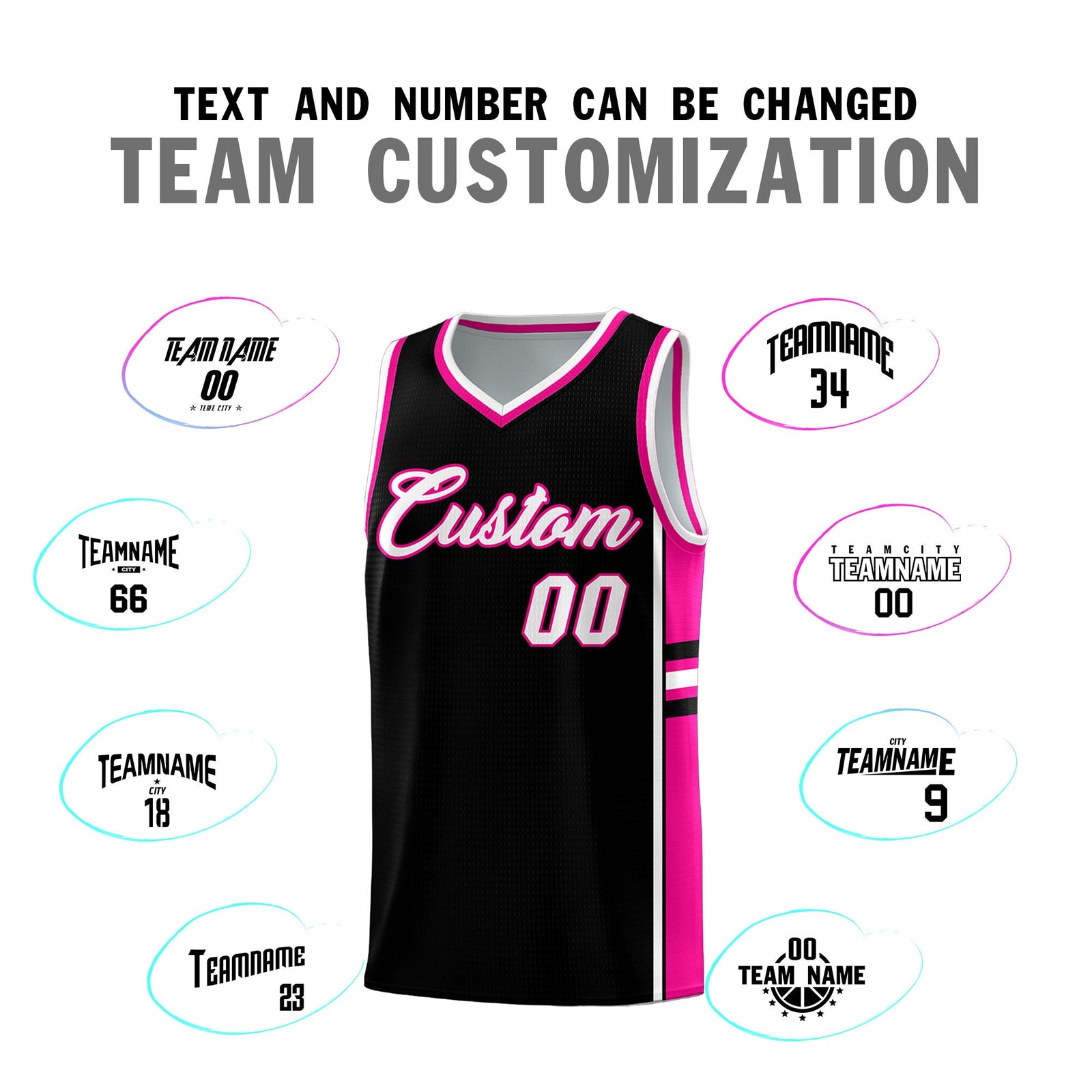 Custom Youth Basketball Jersey - Black Pink Two-Tone Classic Varsity Uniform