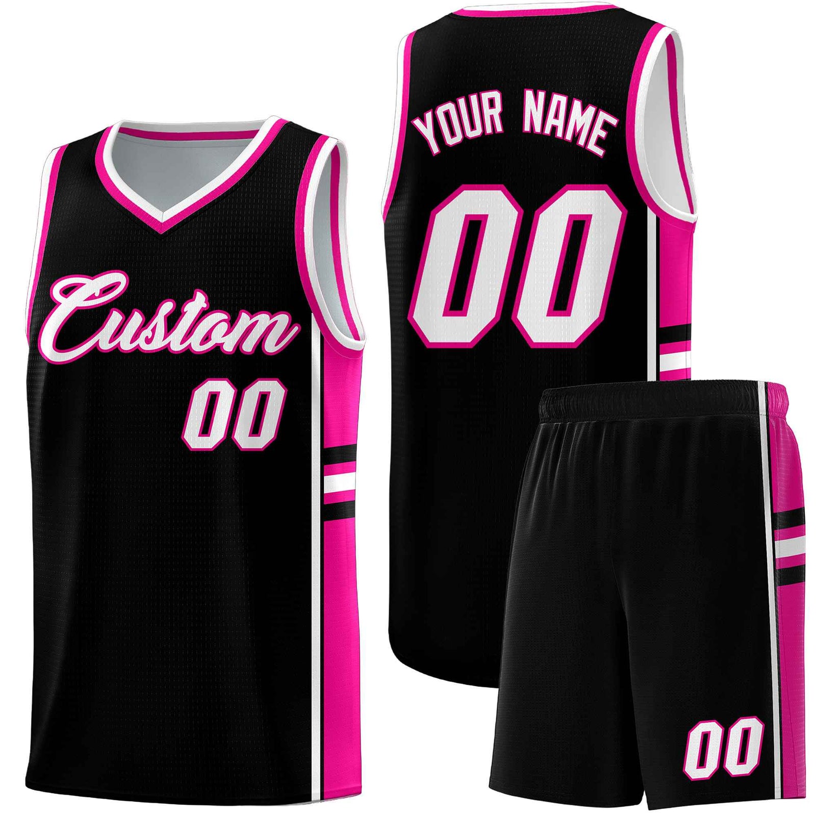 Custom Youth Basketball Jersey - Black Pink Two-Tone Classic Varsity Uniform