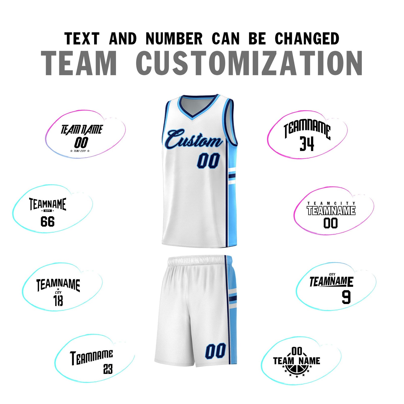 Custom Youth Basketball Jersey - White Powder Blue Two-Tone Varsity Jersey Set