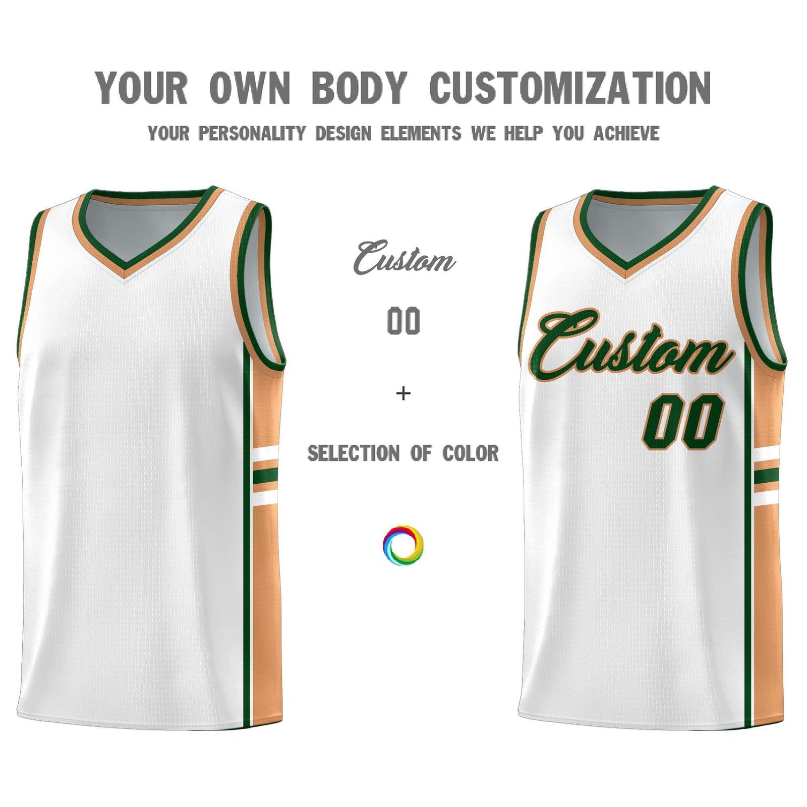 Custom Youth Basketball Jersey - White Buckskin Brown Two-Tone Varsity Jersey Set