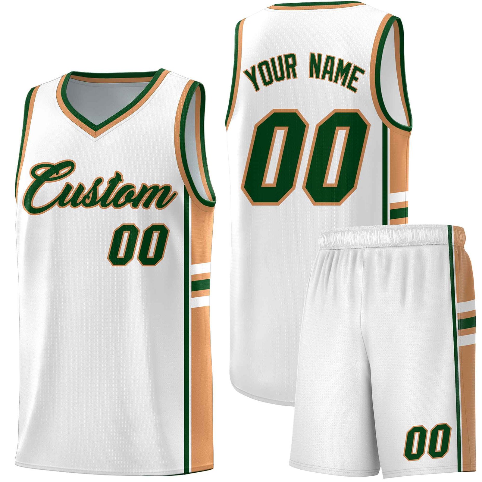 Custom Youth Basketball Jersey - White Buckskin Brown Two-Tone Varsity Jersey Set
