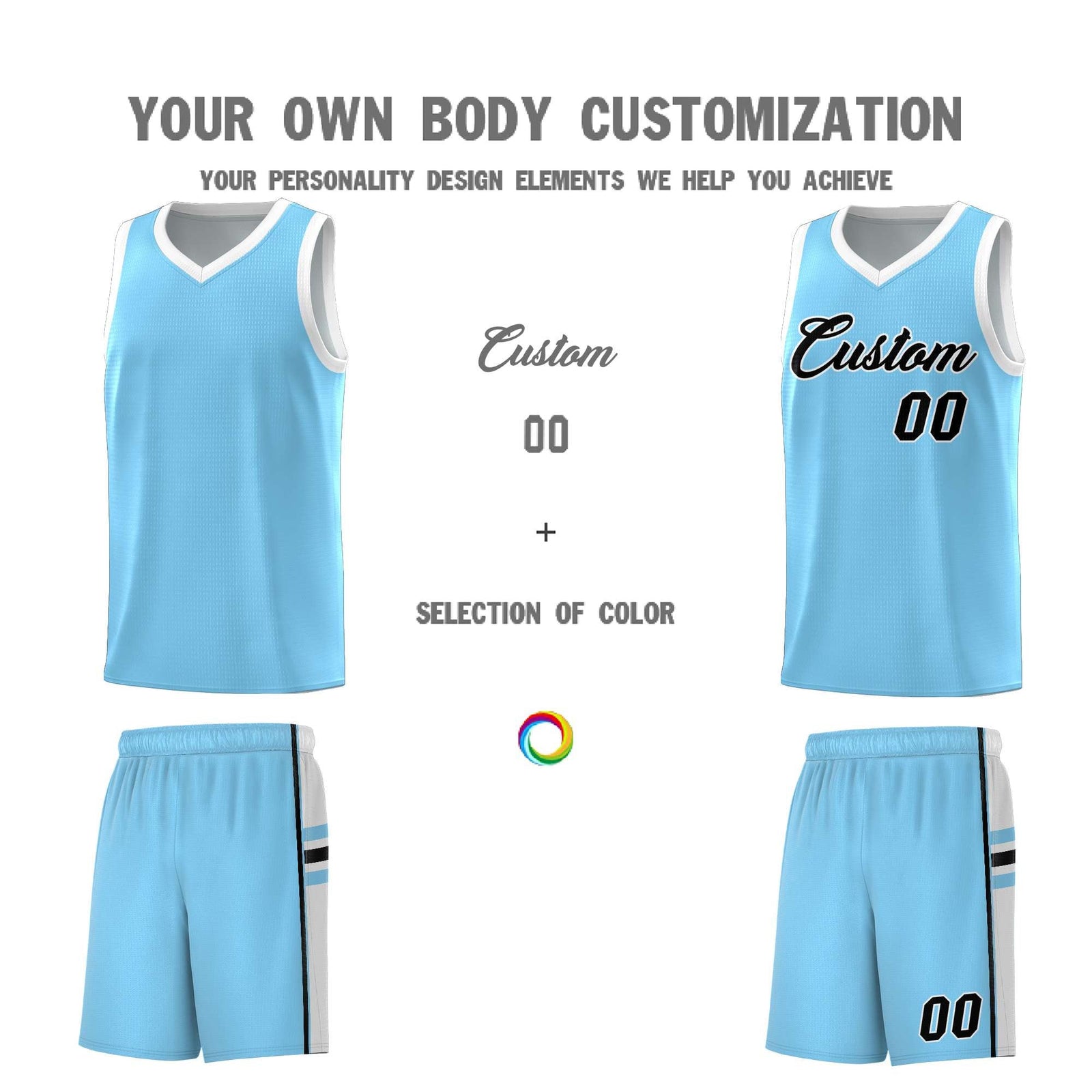 Custom Youth Basketball Jersey - Light Blue White Personalized Varsity Two-Tone Uniform