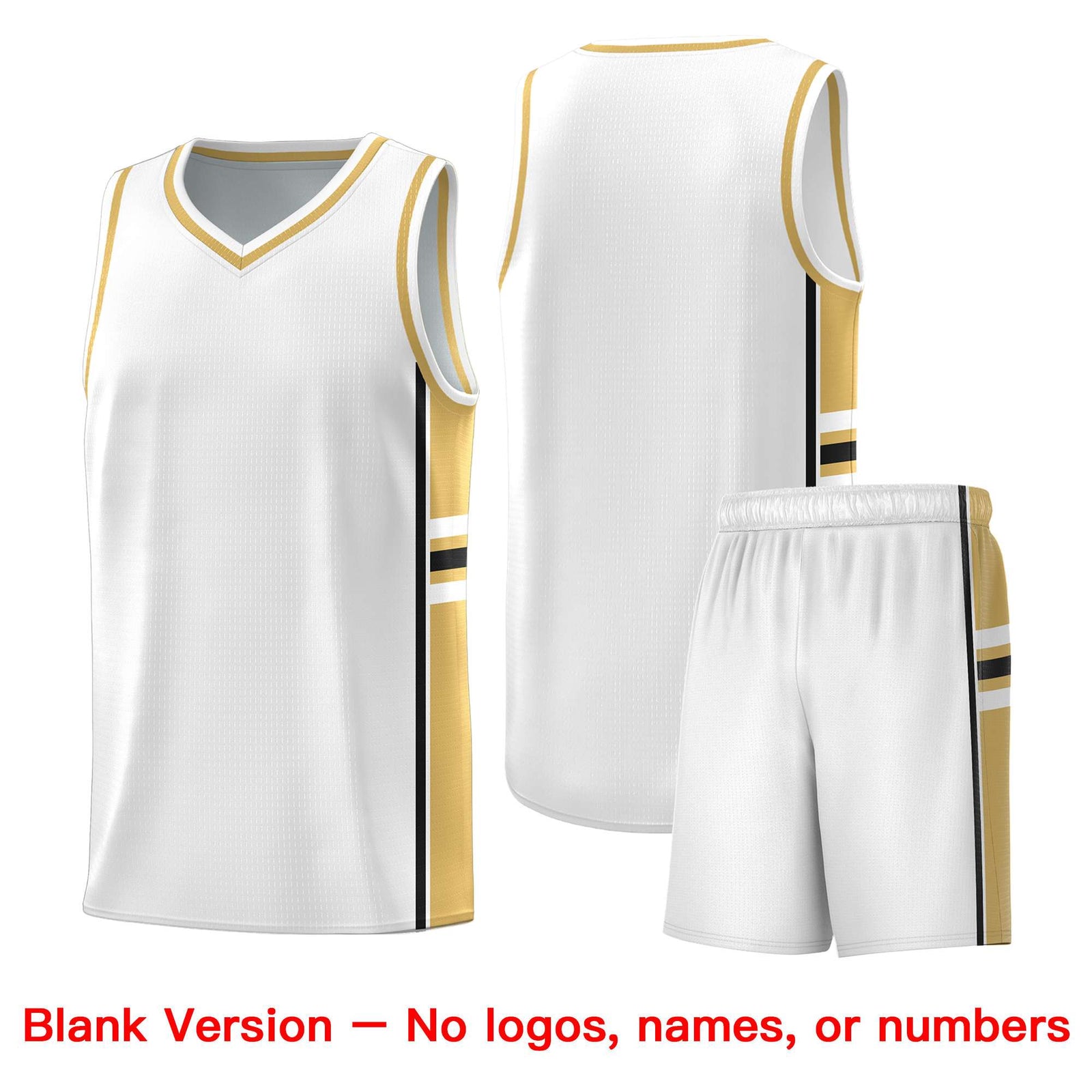Custom Youth Basketball Jersey - White Old Gold Two-Tone Varsity Jersey Set
