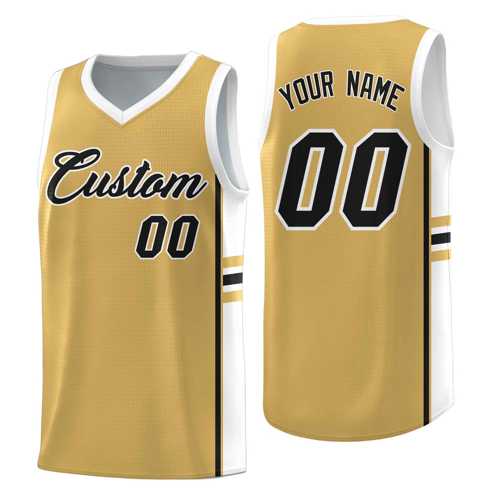 Custom Youth Basketball Jersey - Old Gold White Personalized Varsity Two-Tone Uniform