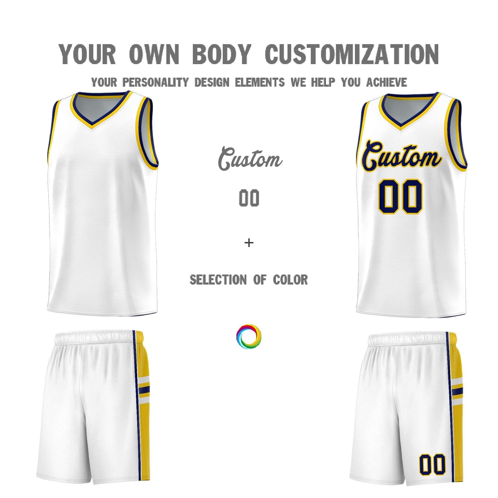 Custom Youth Basketball Jersey - White Gold Personalized Varsity Two-Tone Uniform