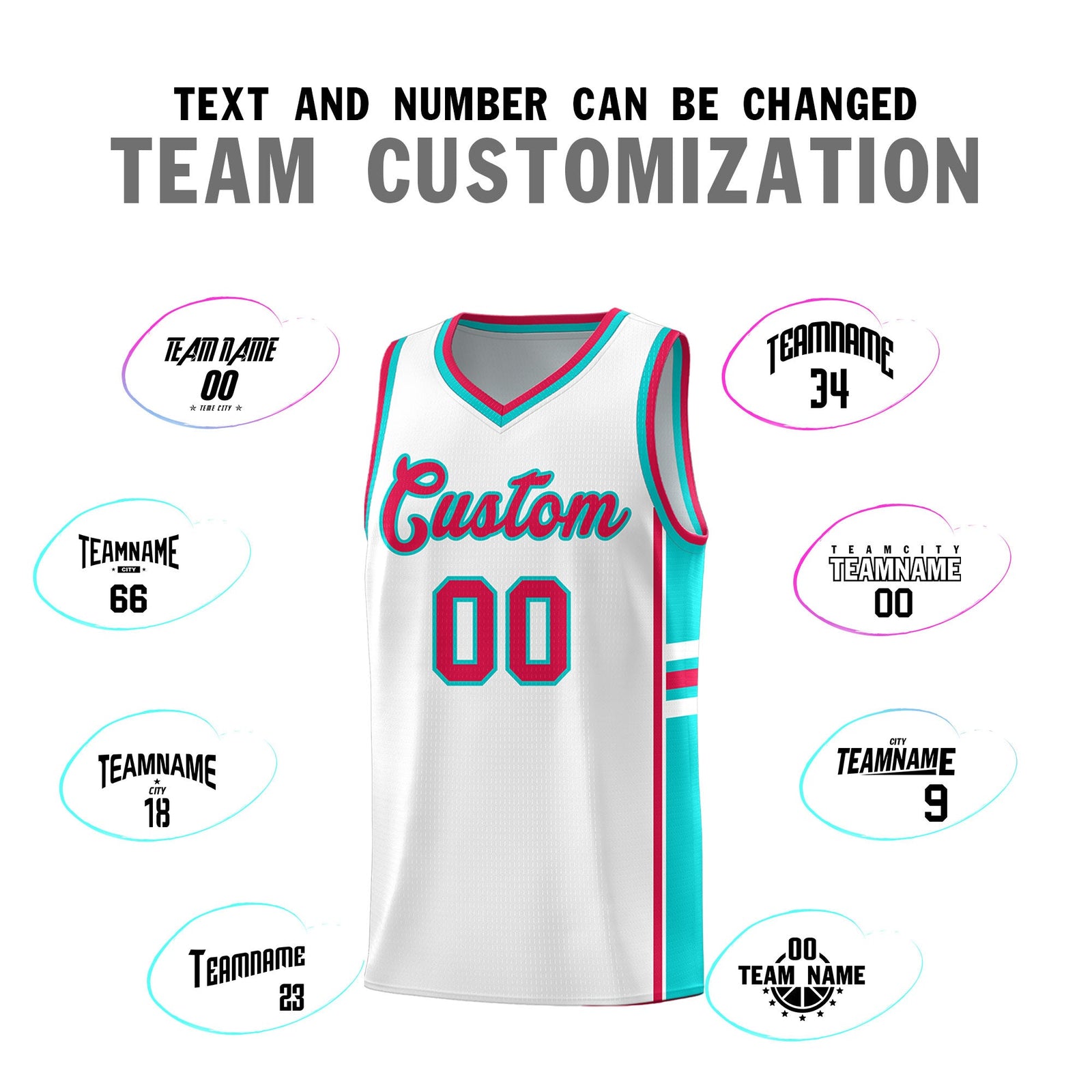 Custom Youth Basketball Jersey - White Aqua Personalized Varsity Two-Tone Uniform