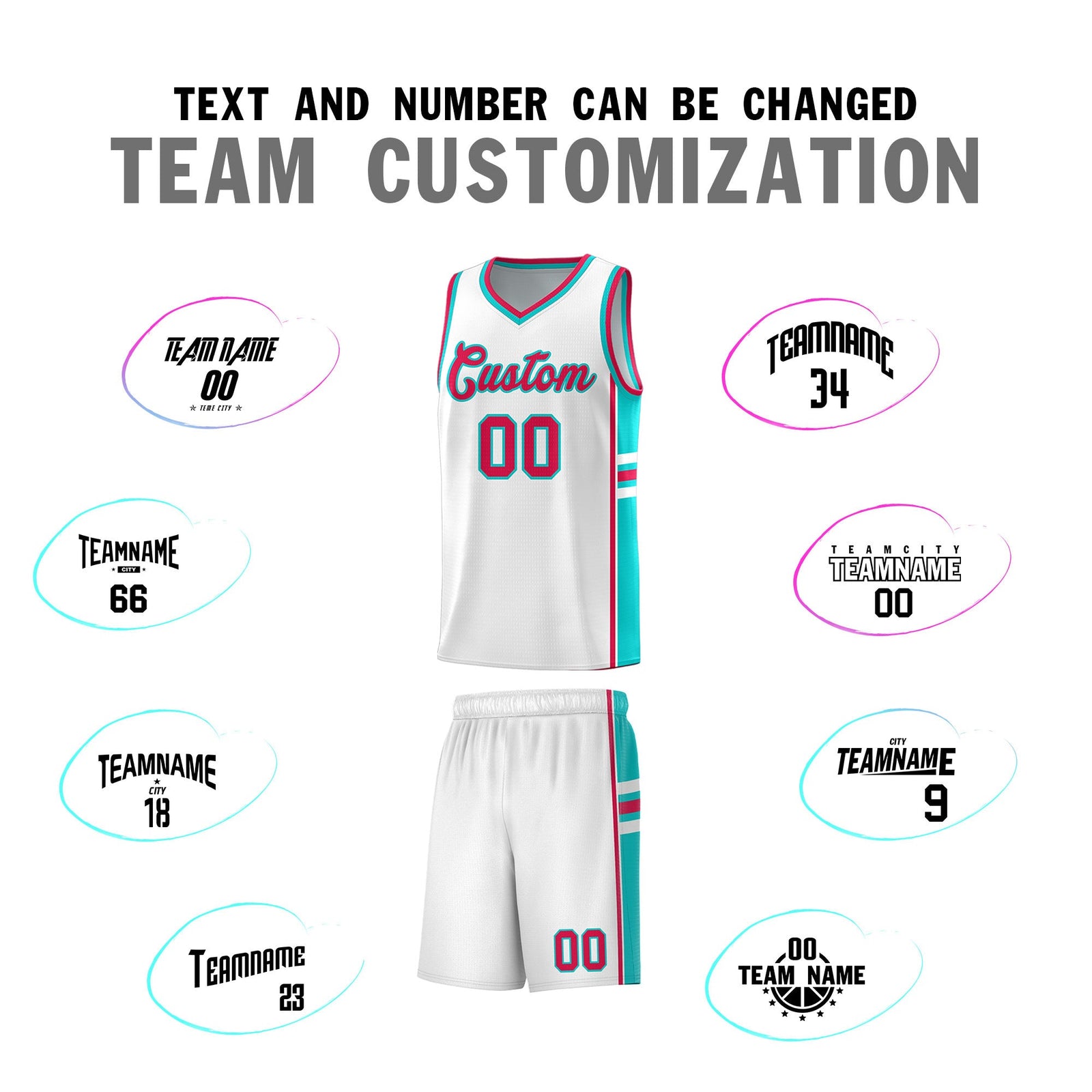 Custom Youth Basketball Jersey - White Aqua Personalized Varsity Two-Tone Uniform