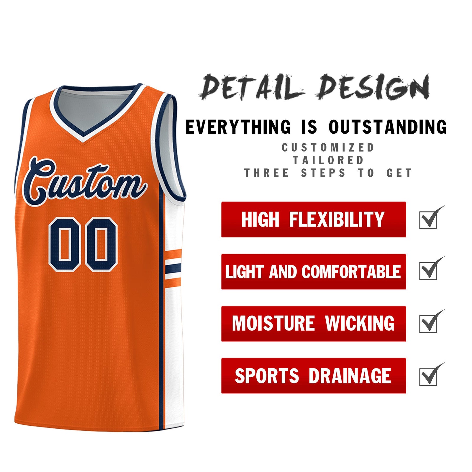 Custom Youth Basketball Jersey - Orange White Two-Tone Classic Varsity Uniform