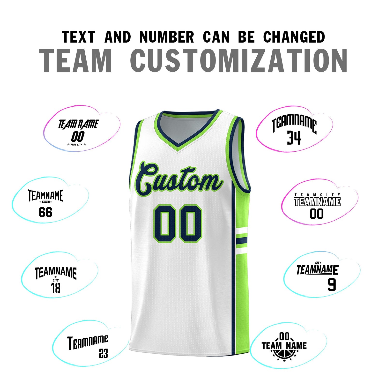 Custom Youth Basketball Jersey - White Fluorescent Green Two-Tone Varsity Jersey Set