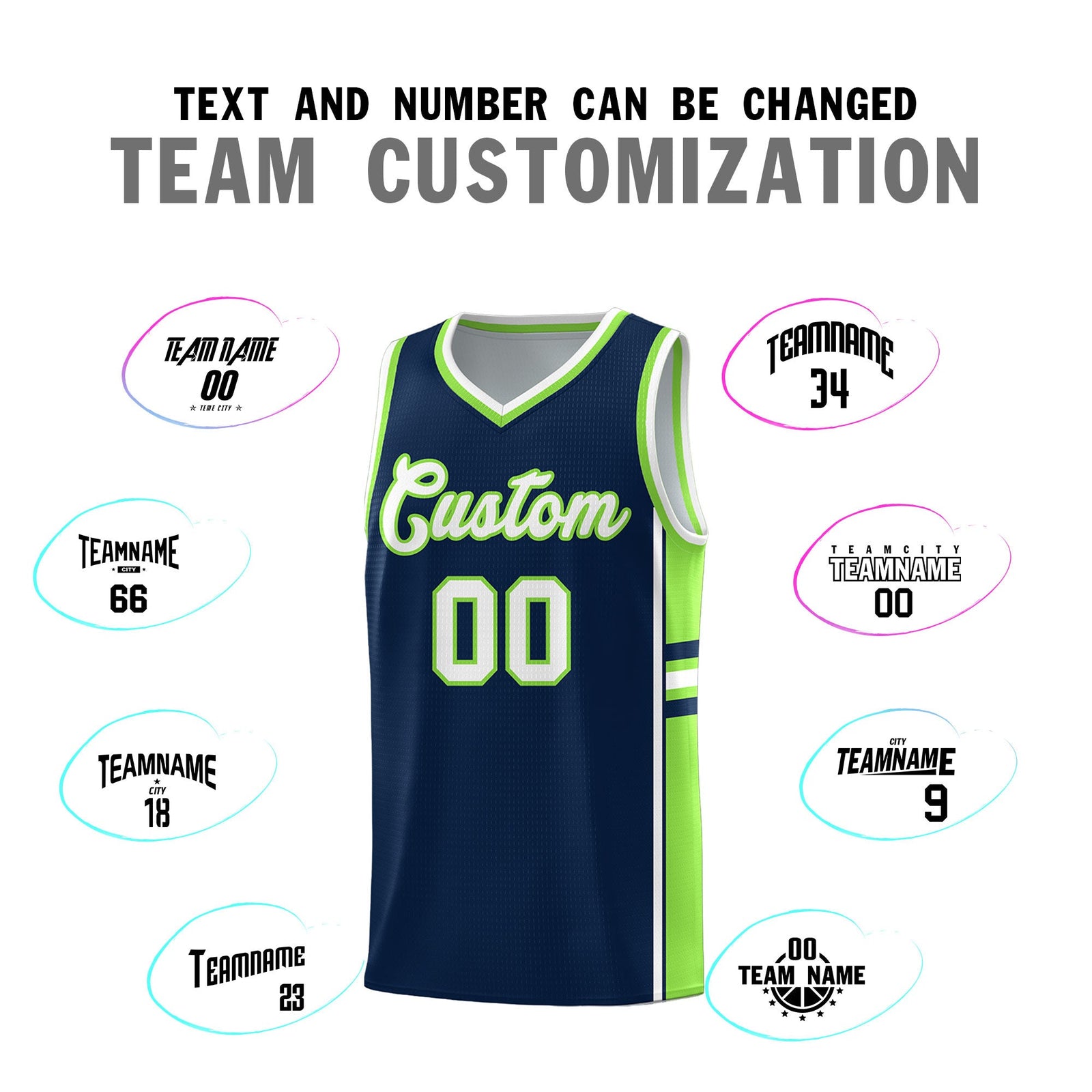 Custom Youth Basketball Jersey - Navy Fluorescent Green Two-Tone Varsity Jersey Set
