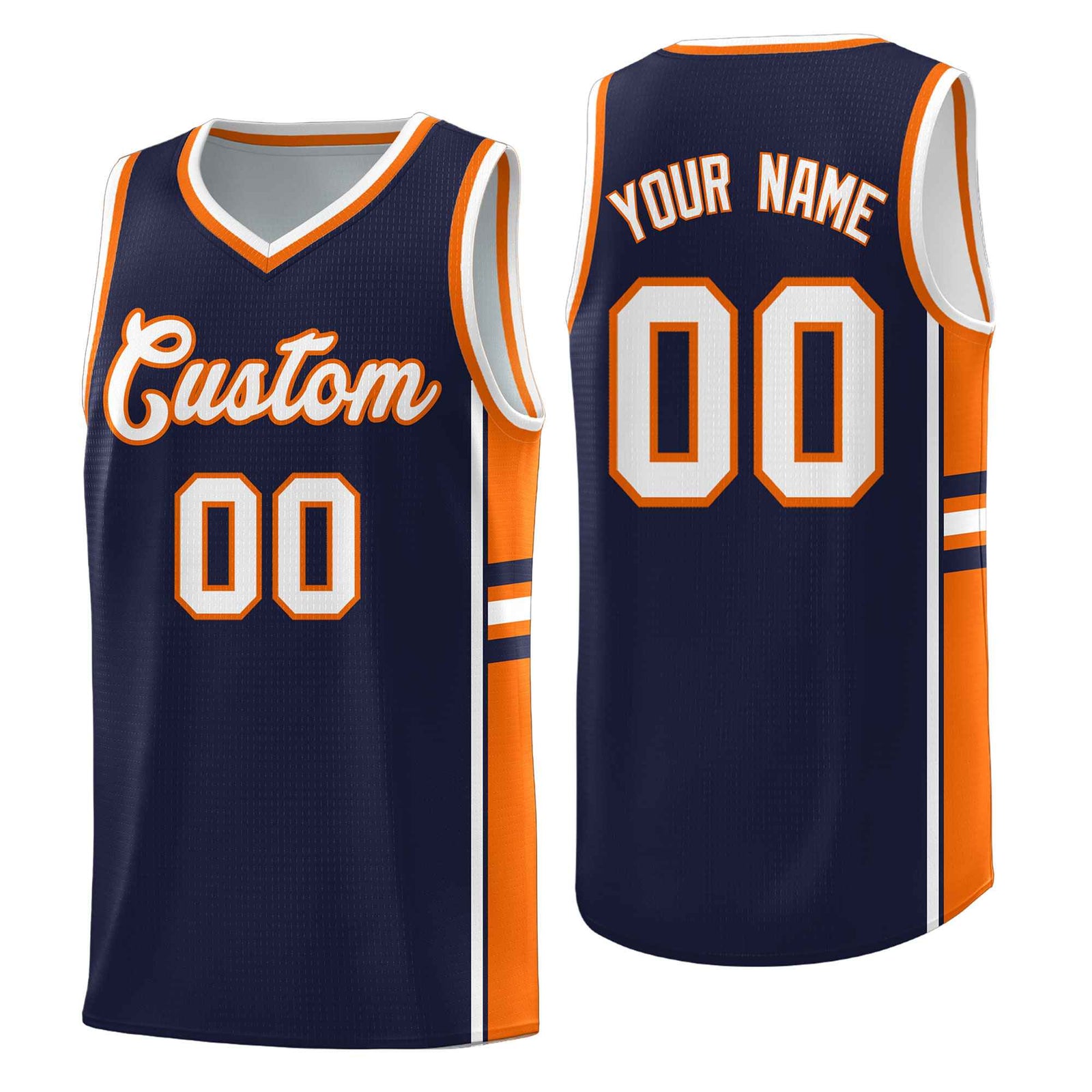Custom Youth Basketball Jersey - Navy Orange Two-Tone Classic Varsity Uniform