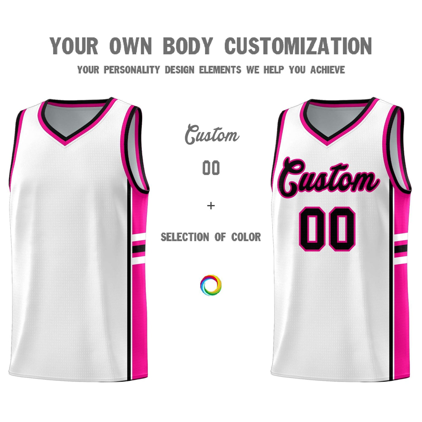 Custom Youth Basketball Jersey - White Pink Two-Tone Varsity Jersey Set