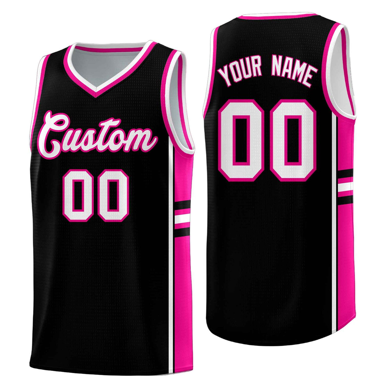Custom Youth Basketball Jersey - Black Pink Two-Tone Classic Varsity Uniform