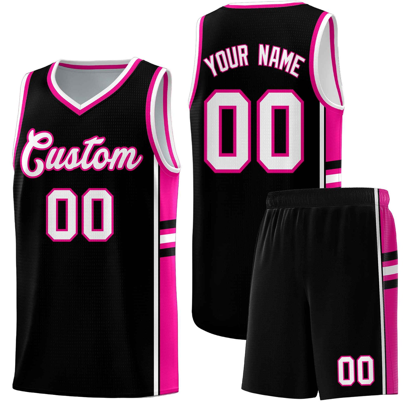 Custom Youth Basketball Jersey - Black Pink Two-Tone Classic Varsity Uniform