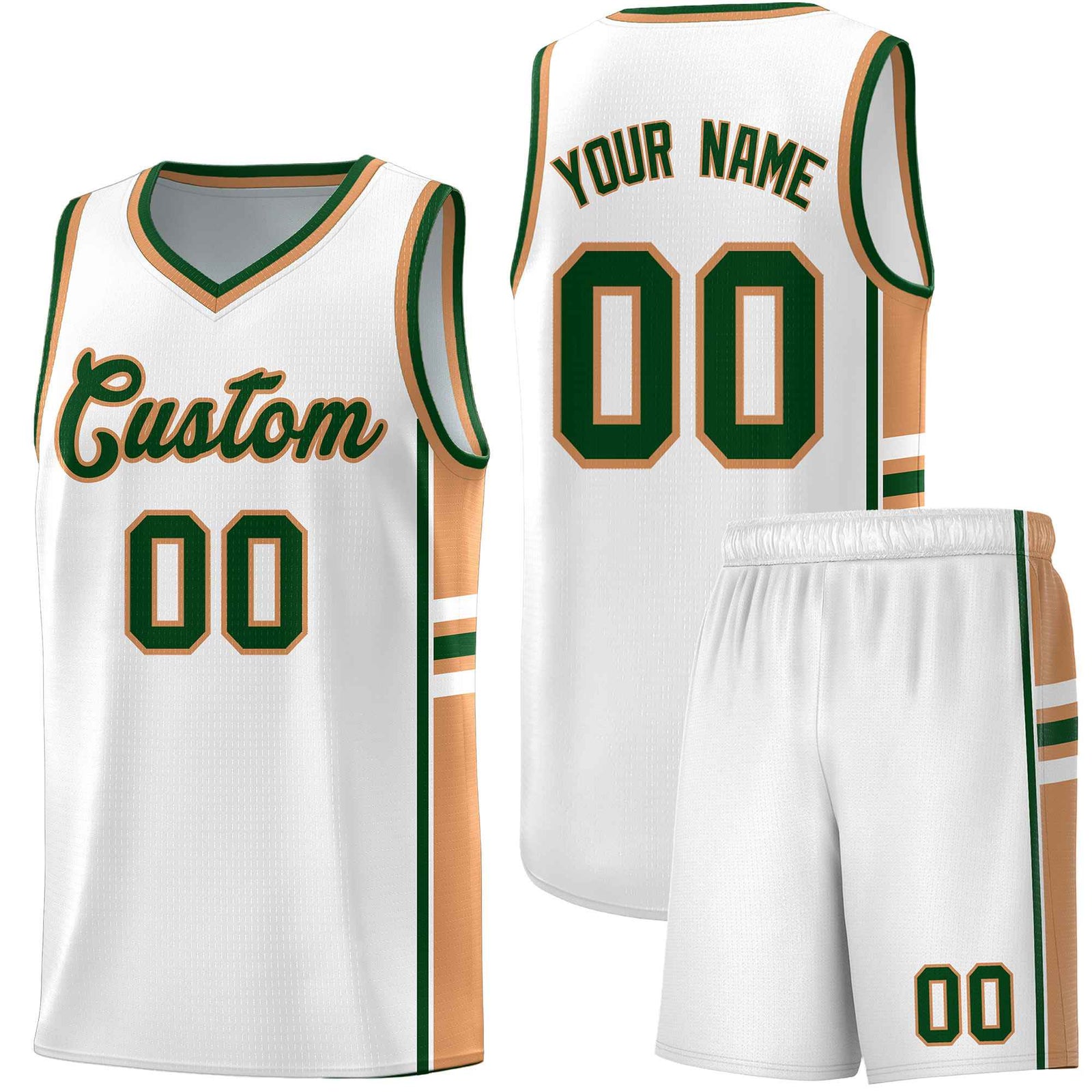 Custom Youth Basketball Jersey - White Buckskin Brown Two-Tone Varsity Jersey Set