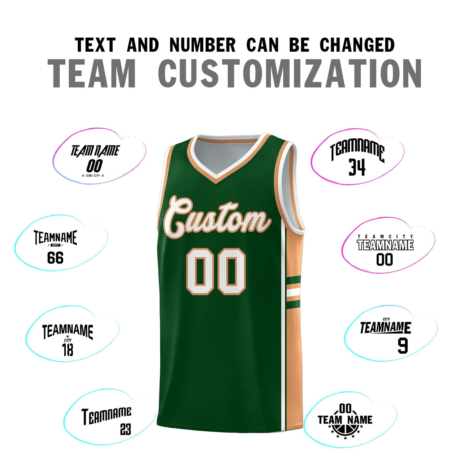 Custom Youth Basketball Jersey - Green Buckskin Brown Two-Tone Classic Varsity Uniform
