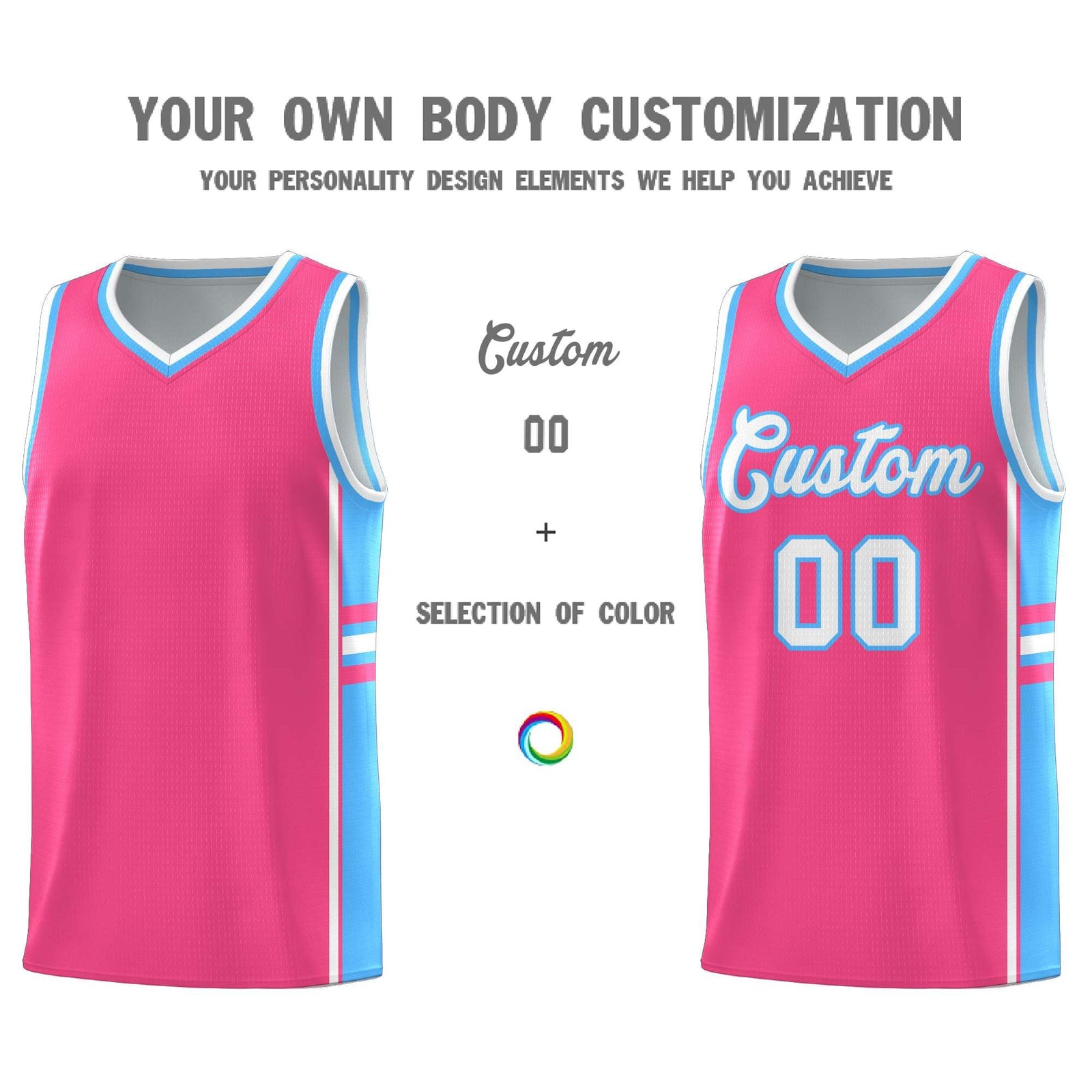 Custom Youth Basketball Jersey - Pink Powder Blue Two-Tone Classic Varsity Uniform