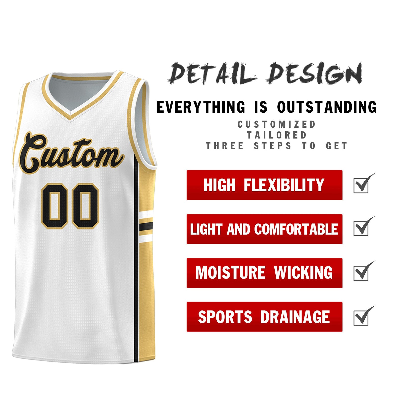 Custom Youth Basketball Jersey - White Old Gold Two-Tone Varsity Jersey Set