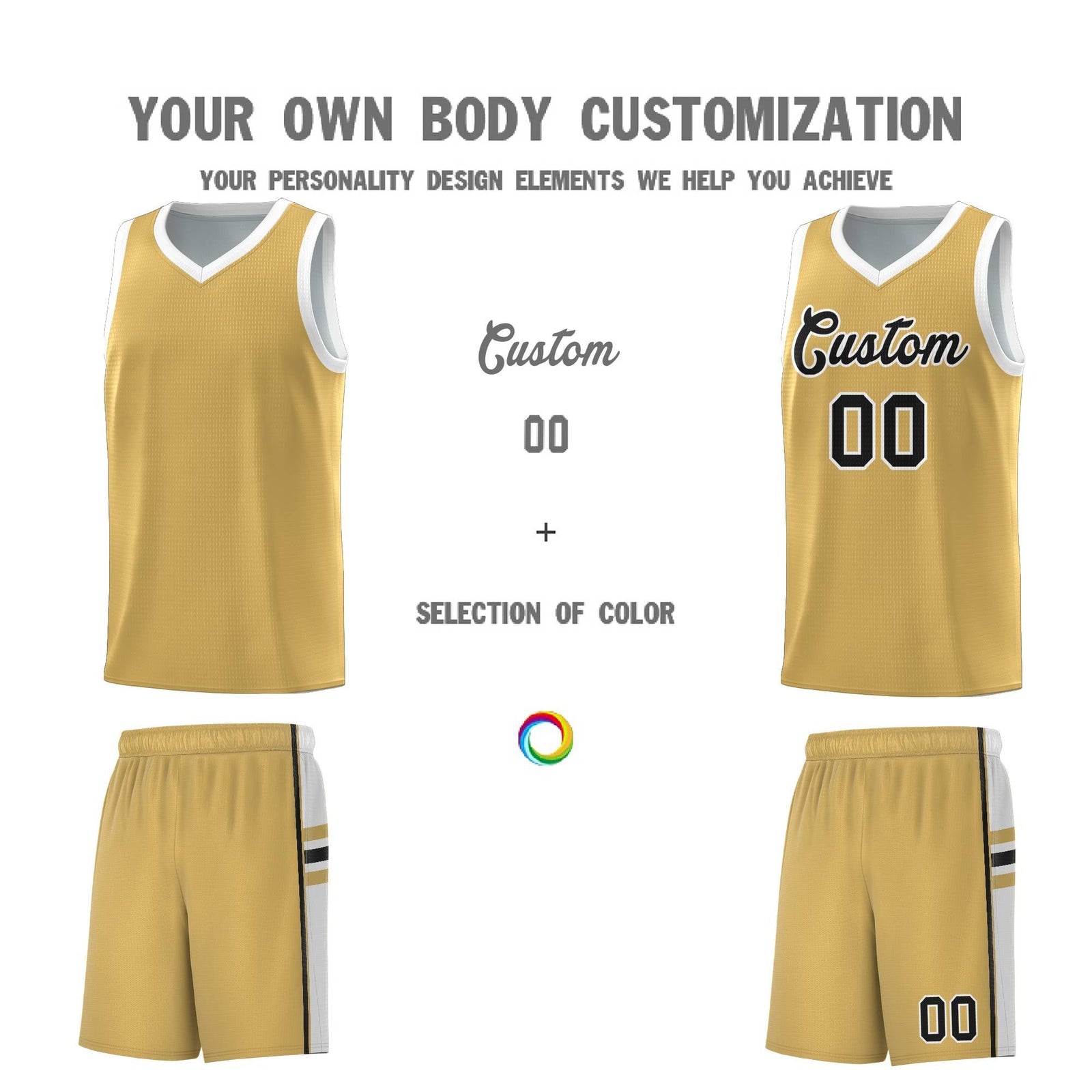 Custom Youth Basketball Jersey - Old Gold White Personalized Varsity Two-Tone Uniform