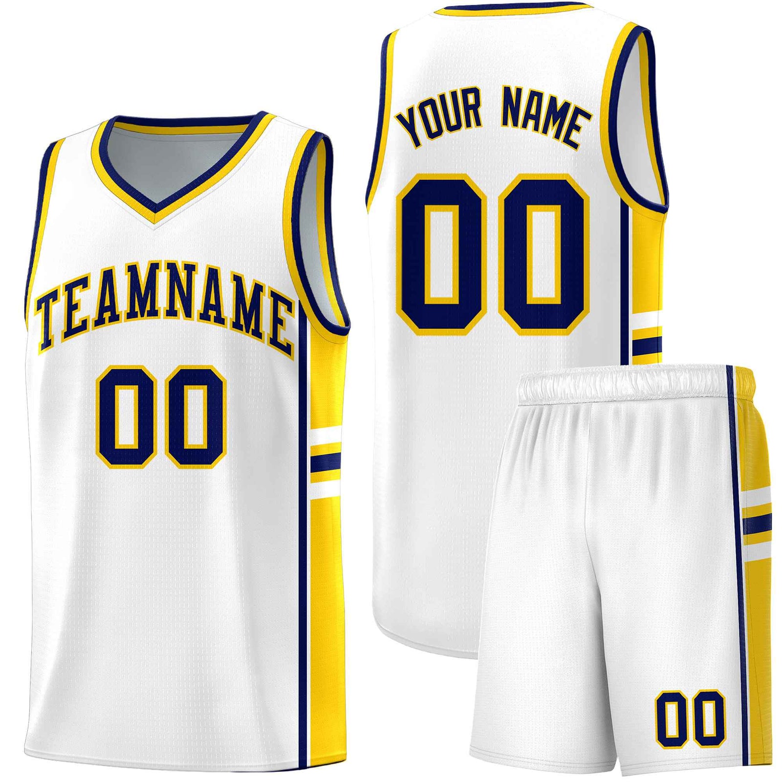 Custom Youth Basketball Jersey - White Gold Personalized Varsity Two-Tone Uniform