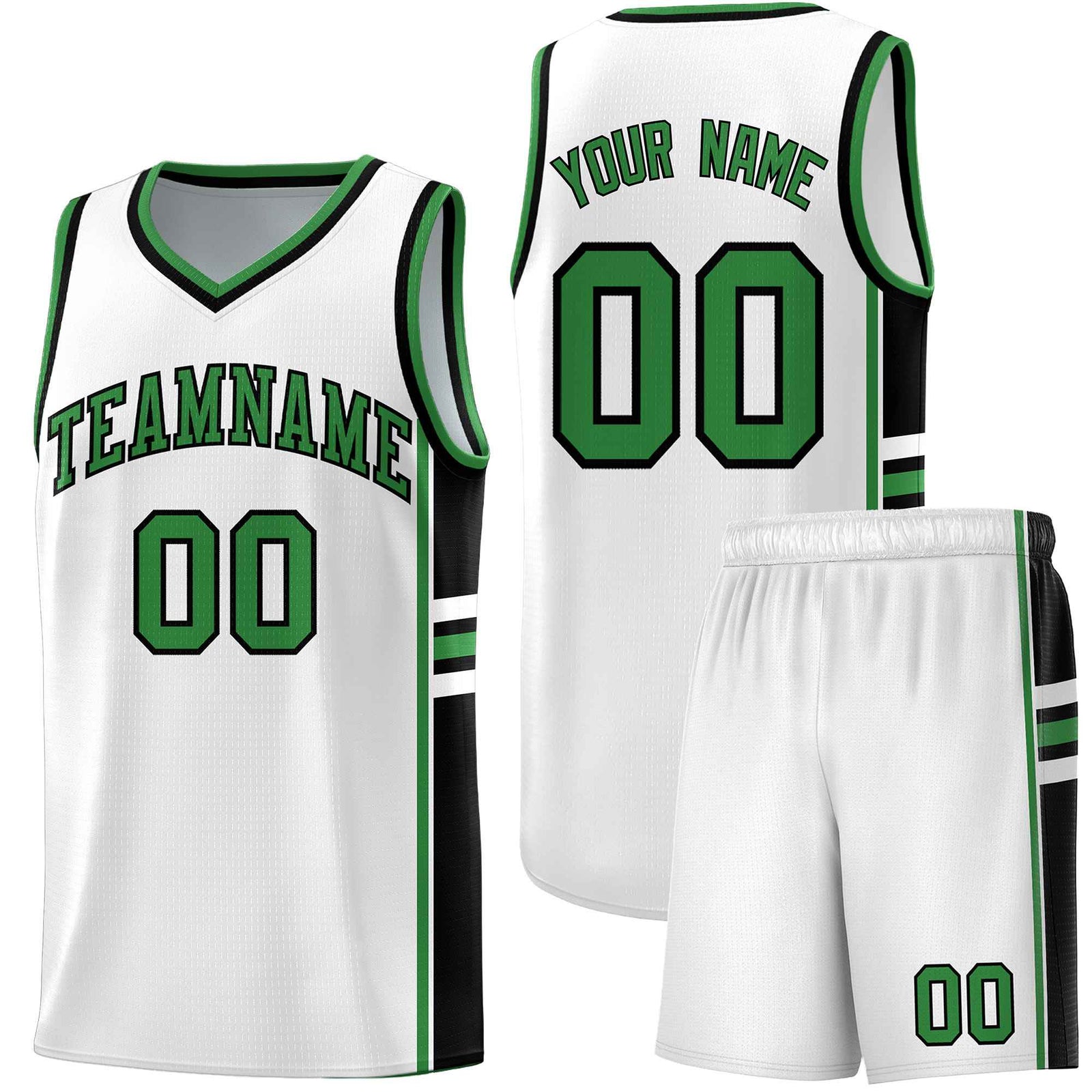 Custom Youth Basketball Jersey - White Kelly Green Two-Tone Varsity Jersey Set