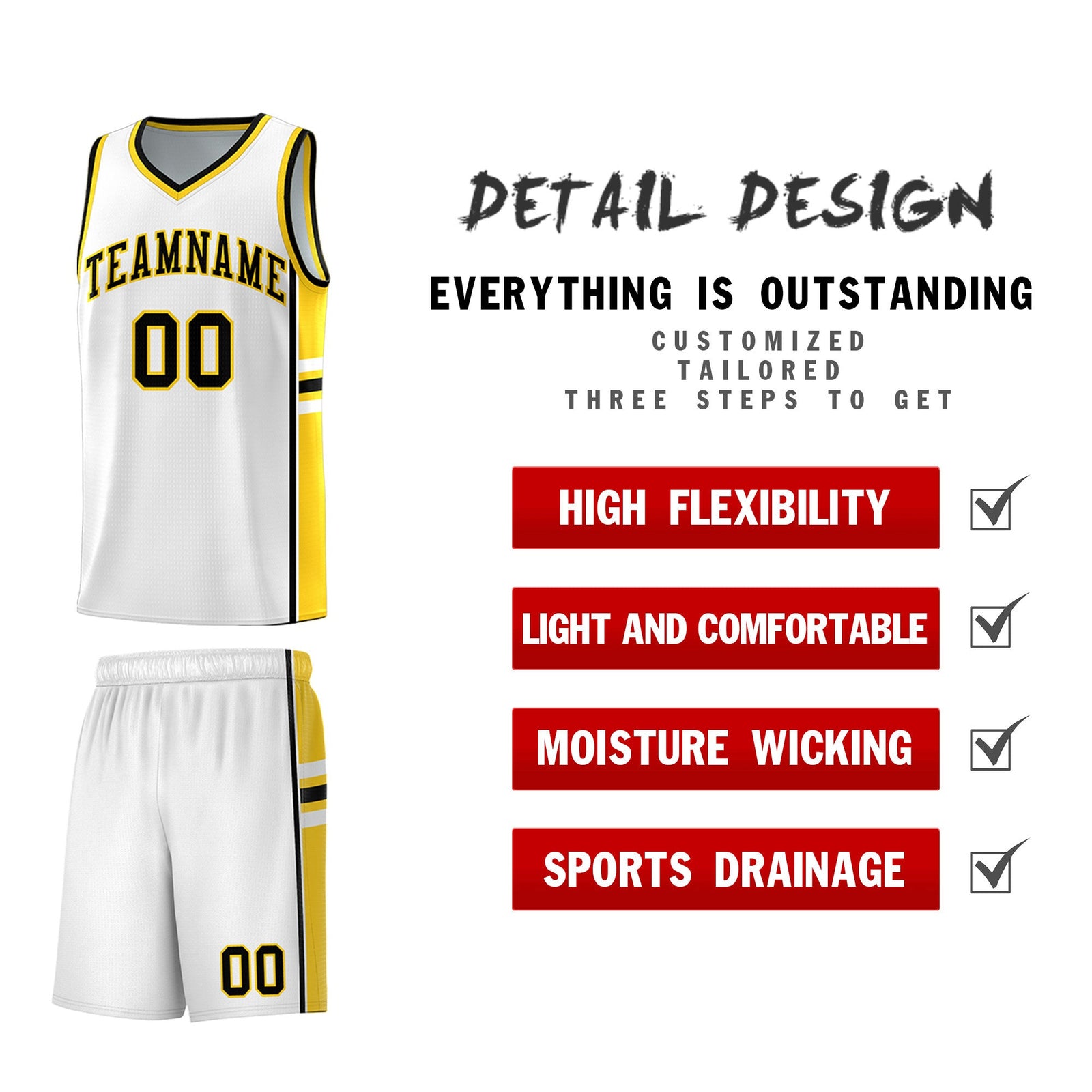 Custom Youth Basketball Jersey - White Gold Personalized Varsity Two-Tone Uniform