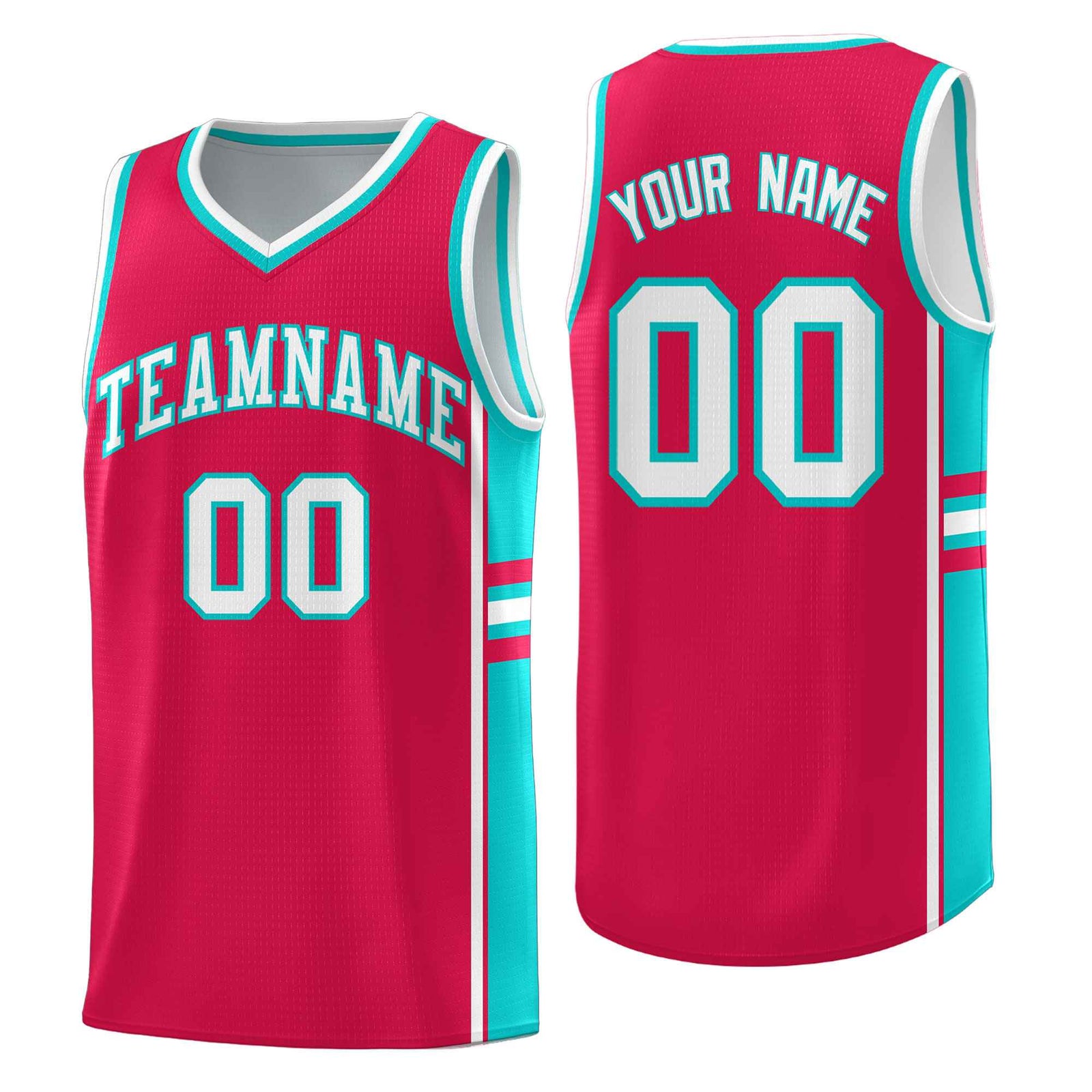 Custom Youth Basketball Jersey - Red Aqua Two-Tone Varsity Jersey Set