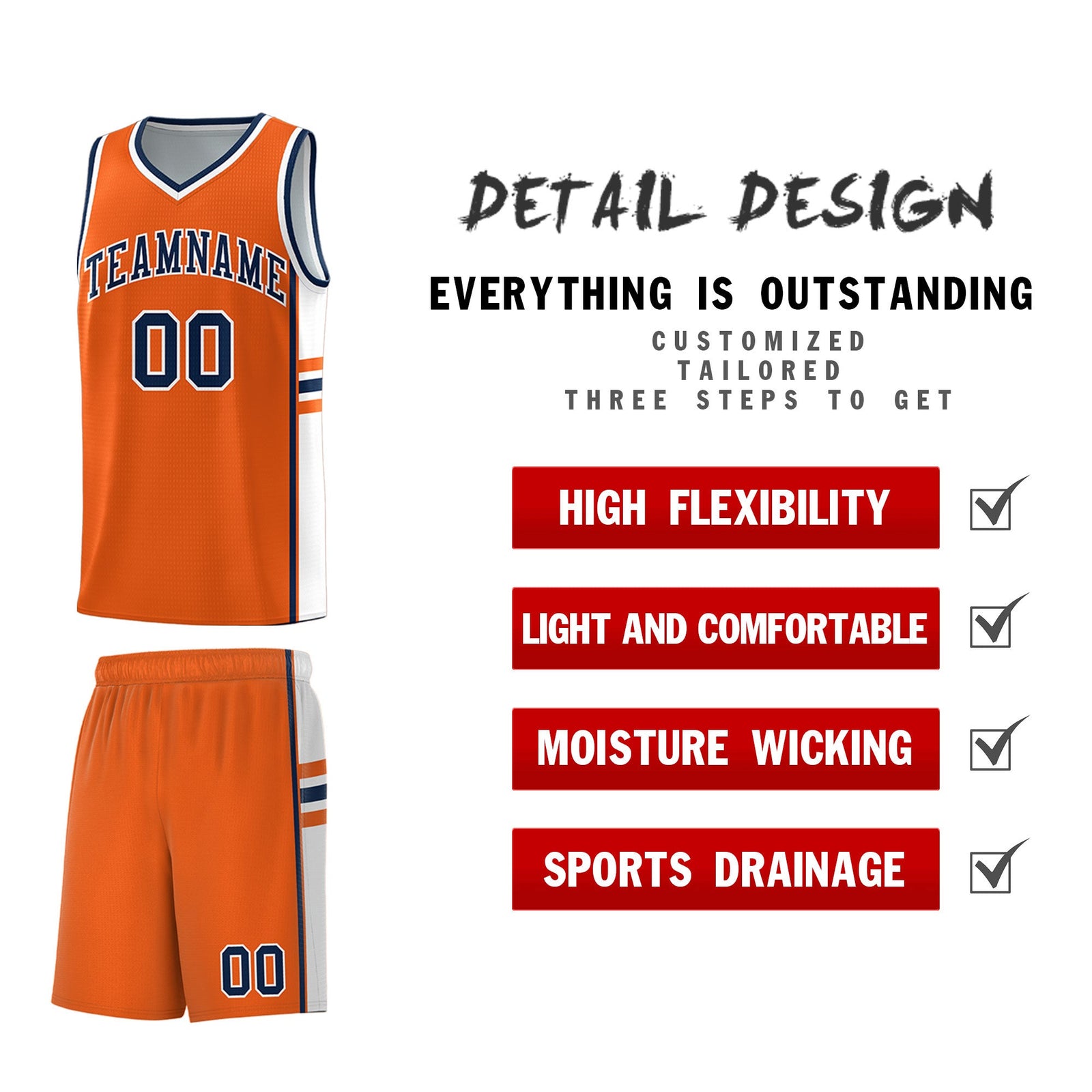 Custom Youth Basketball Jersey - Orange White Two-Tone Classic Varsity Uniform
