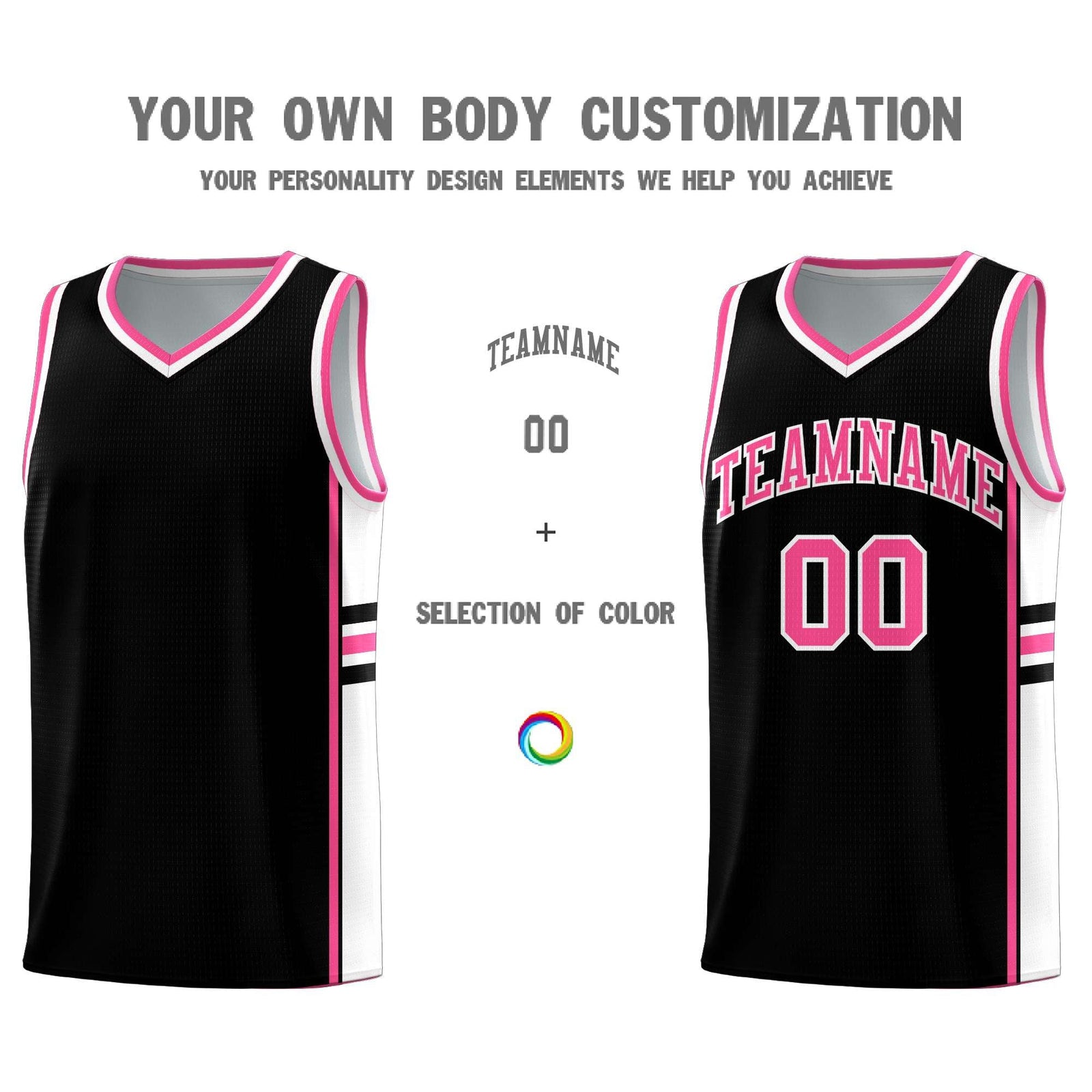 Custom Youth Basketball Jersey - Black Pink Two-Tone Classic Varsity Uniform